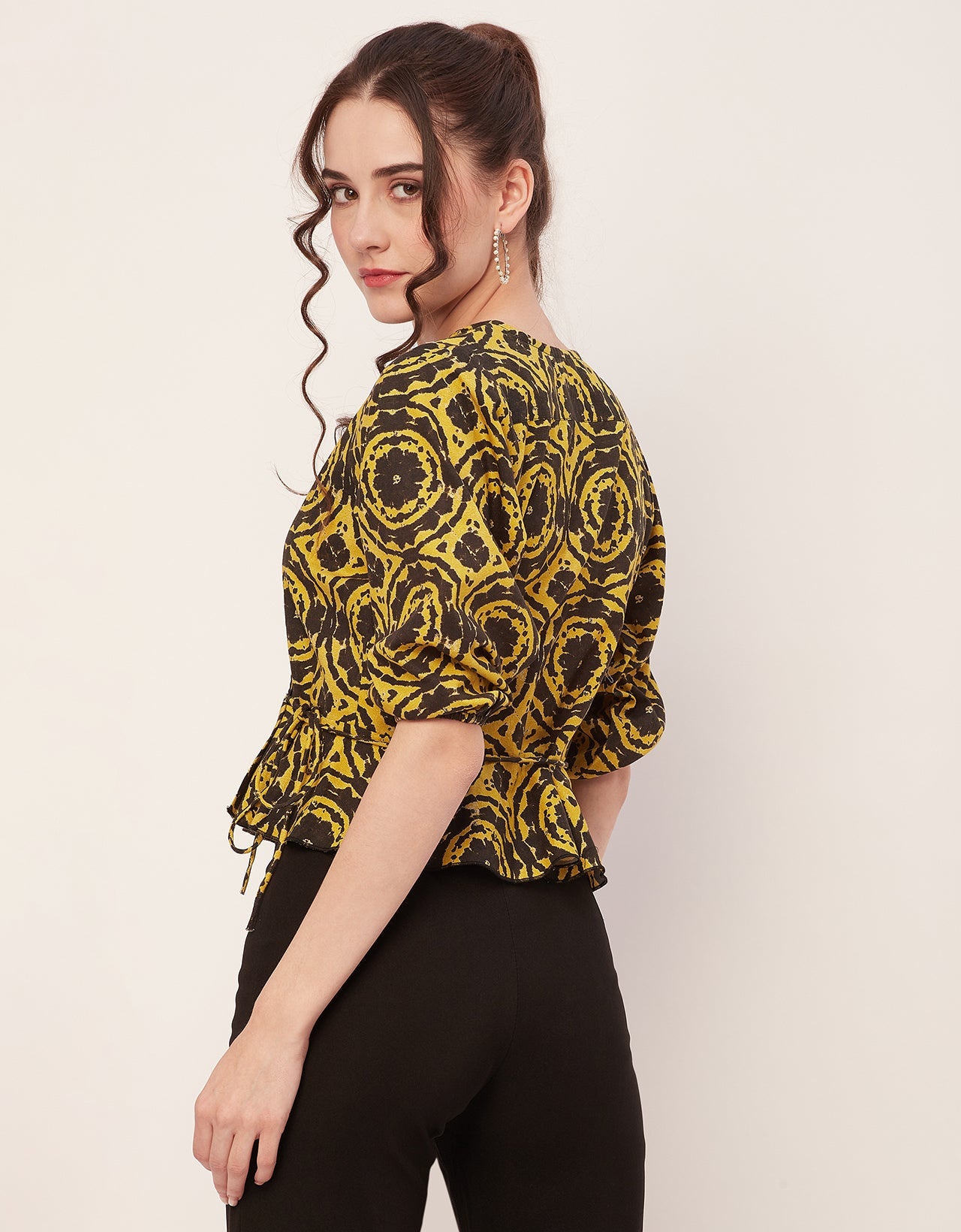 Printed V-Neck Wrap Top