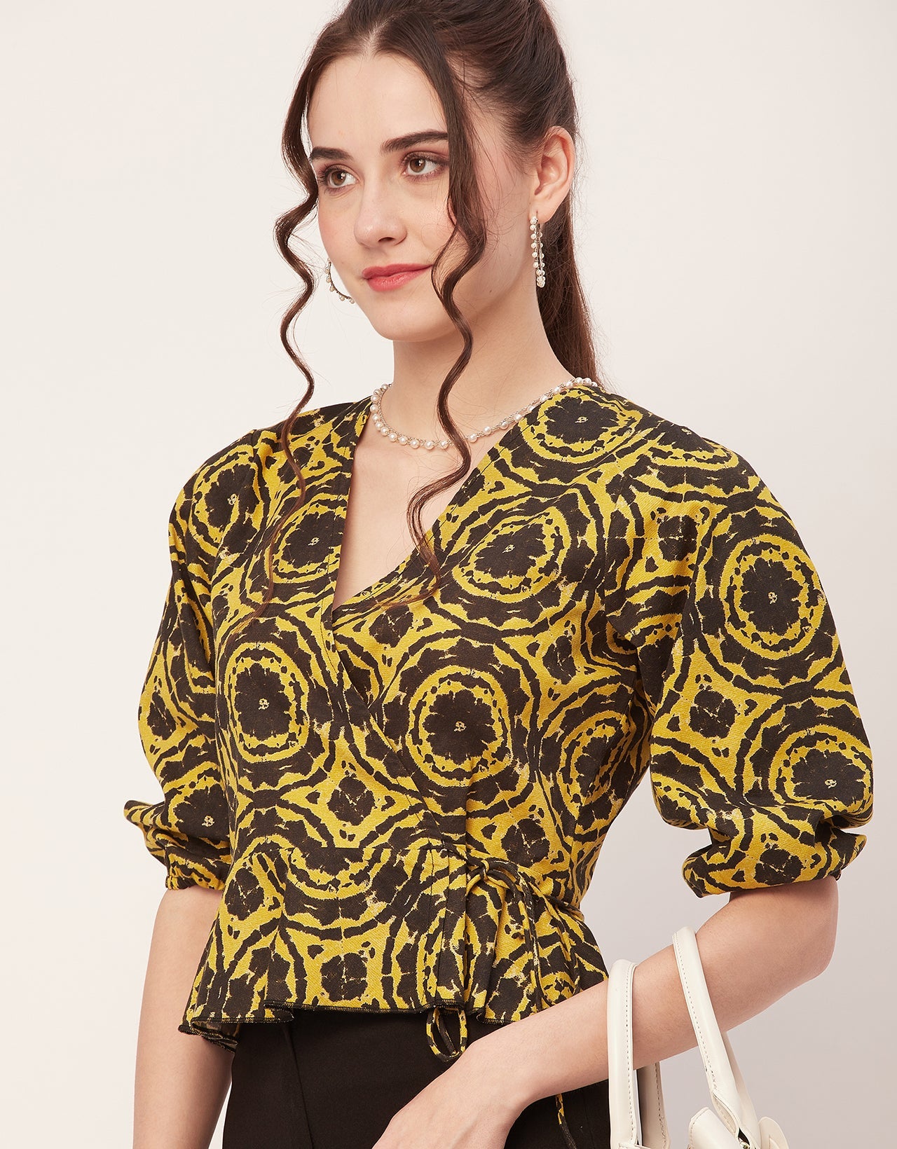 Printed V-Neck Wrap Top