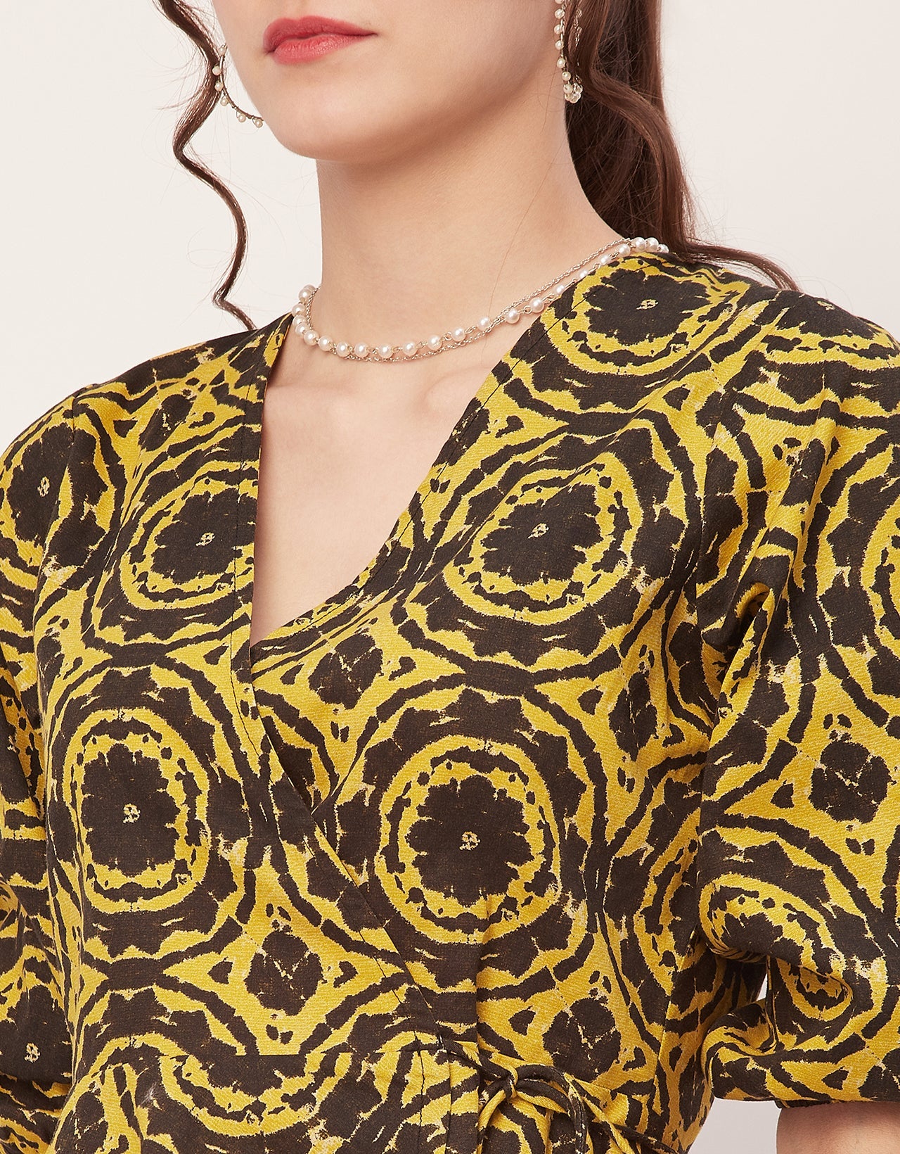 Printed V-Neck Wrap Top