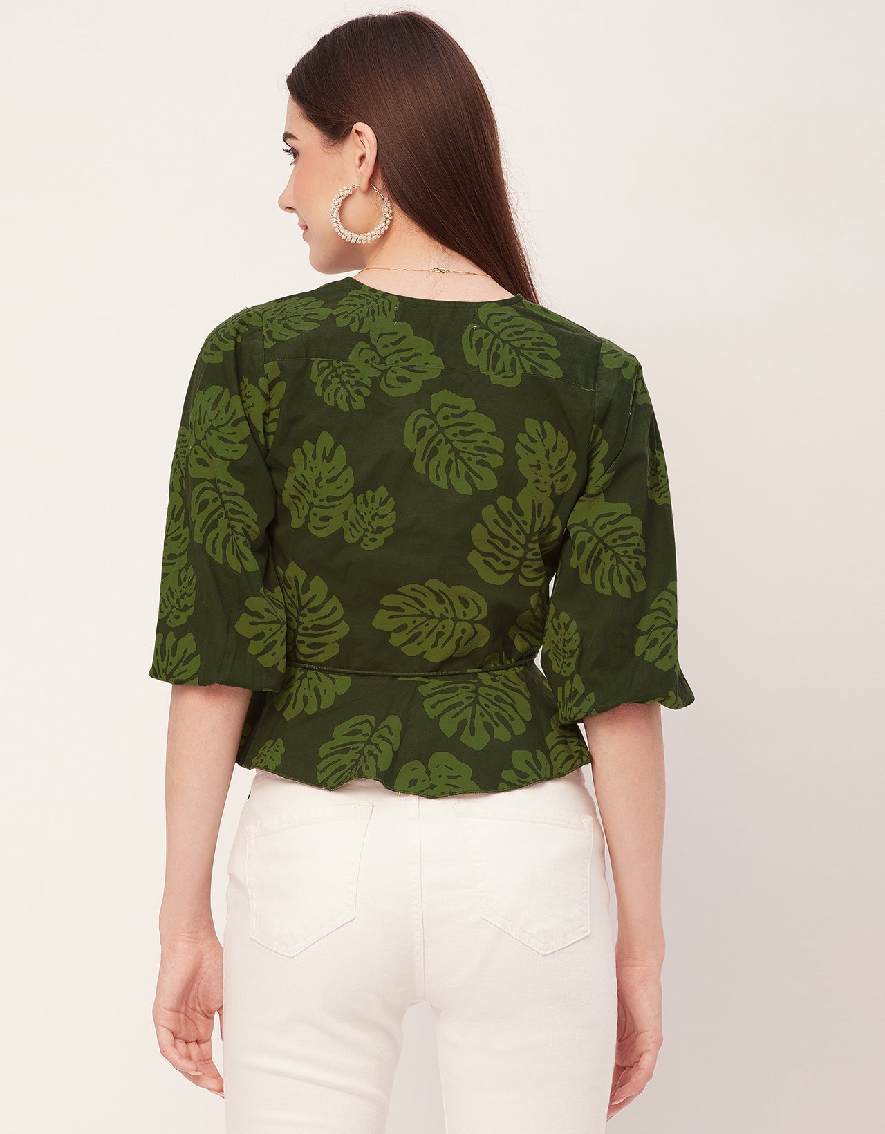 Printed V-Neck Wrap Top