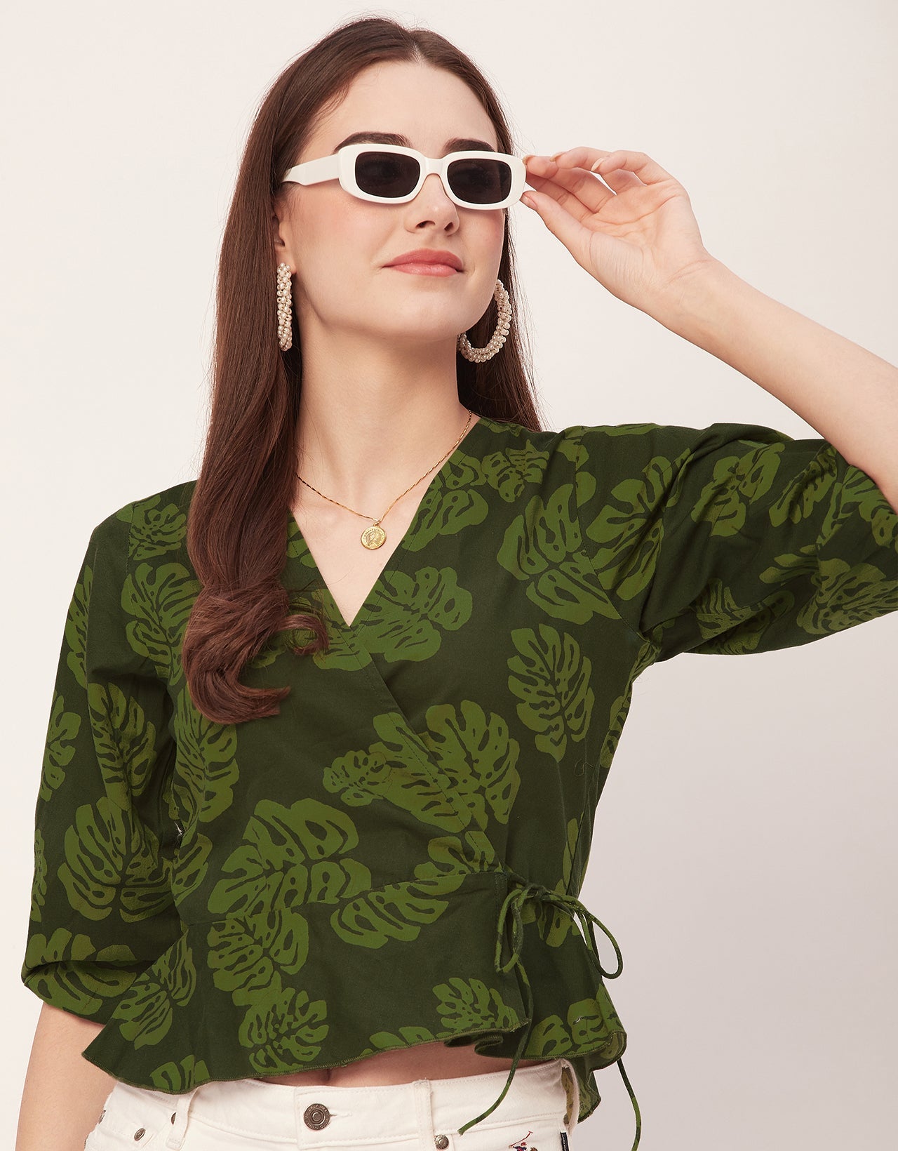 Printed V-Neck Wrap Top