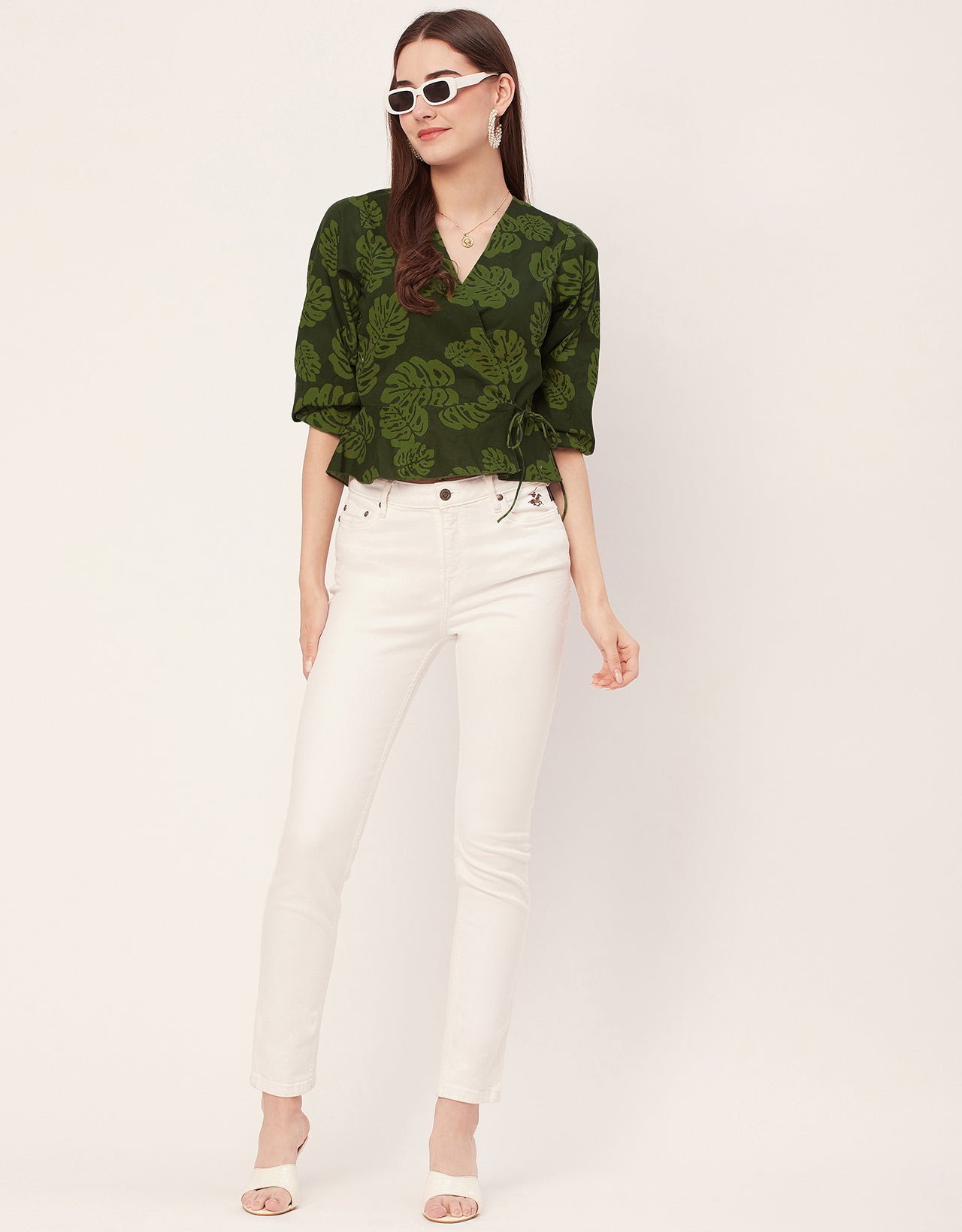 Printed V-Neck Wrap Top