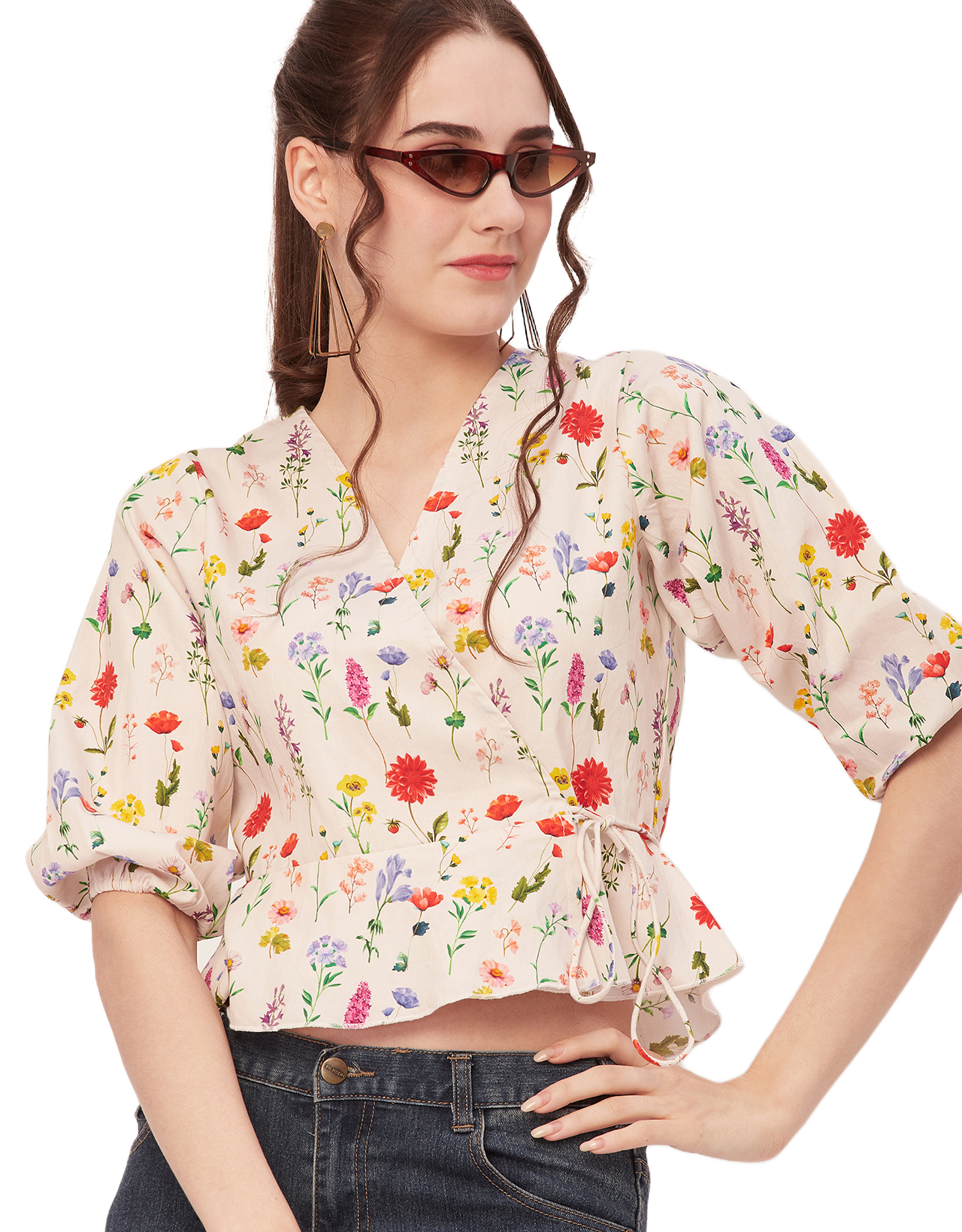 Printed V-Neck Wrap Top