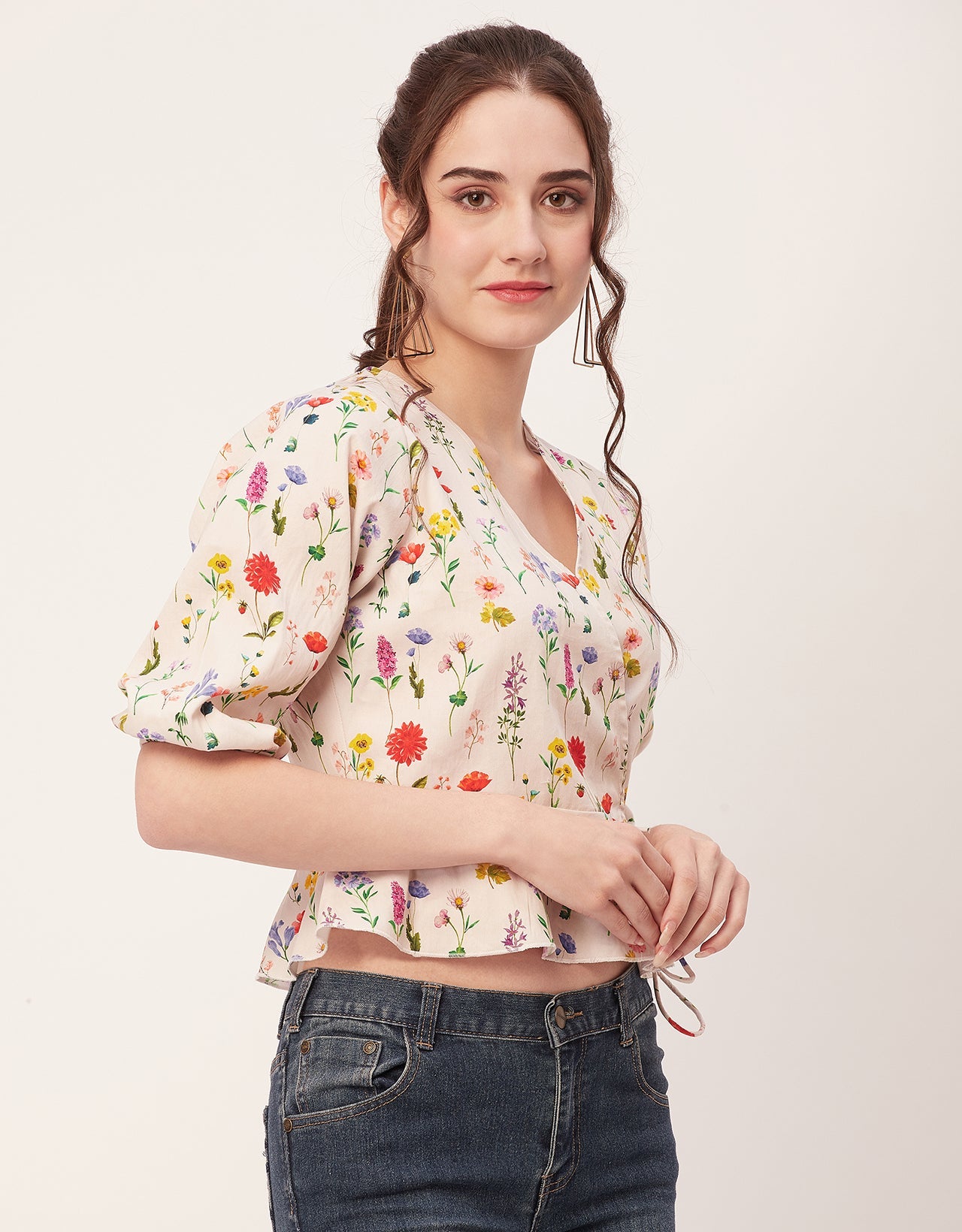 Printed V-Neck Wrap Top