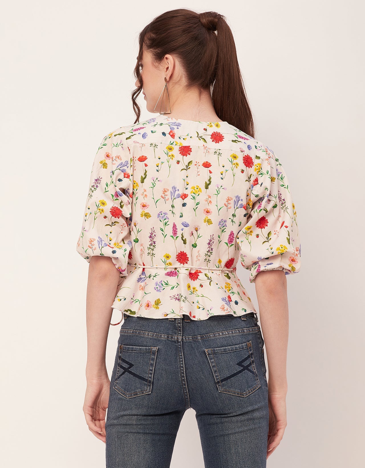 Printed V-Neck Wrap Top