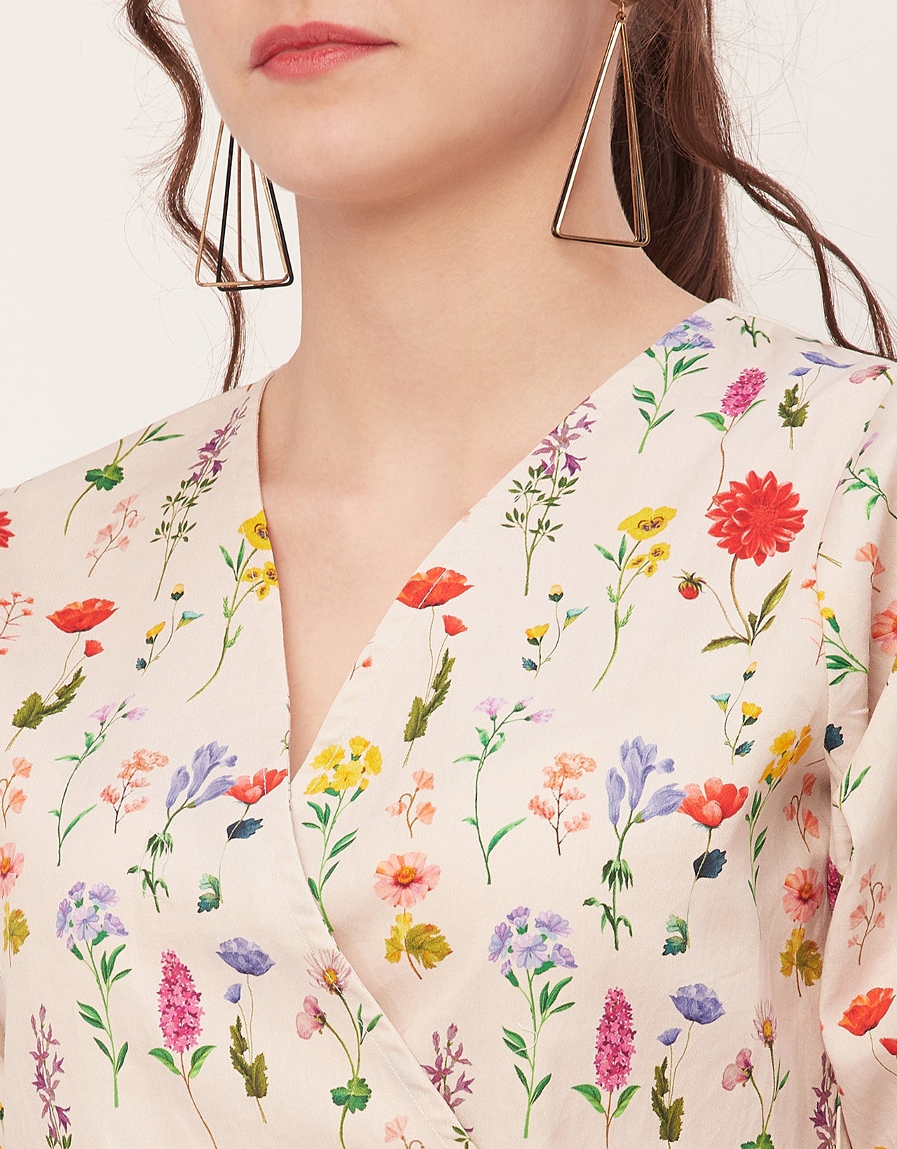 Printed V-Neck Wrap Top