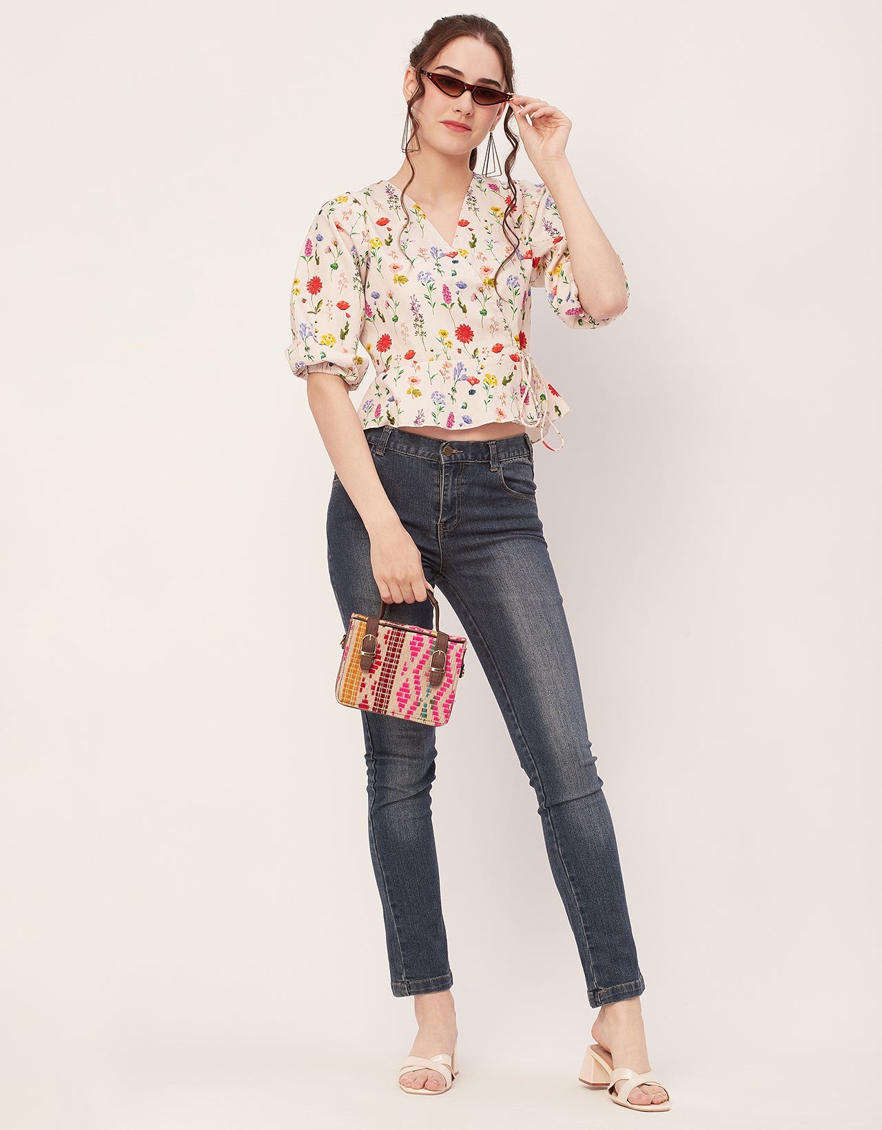 Printed V-Neck Wrap Top