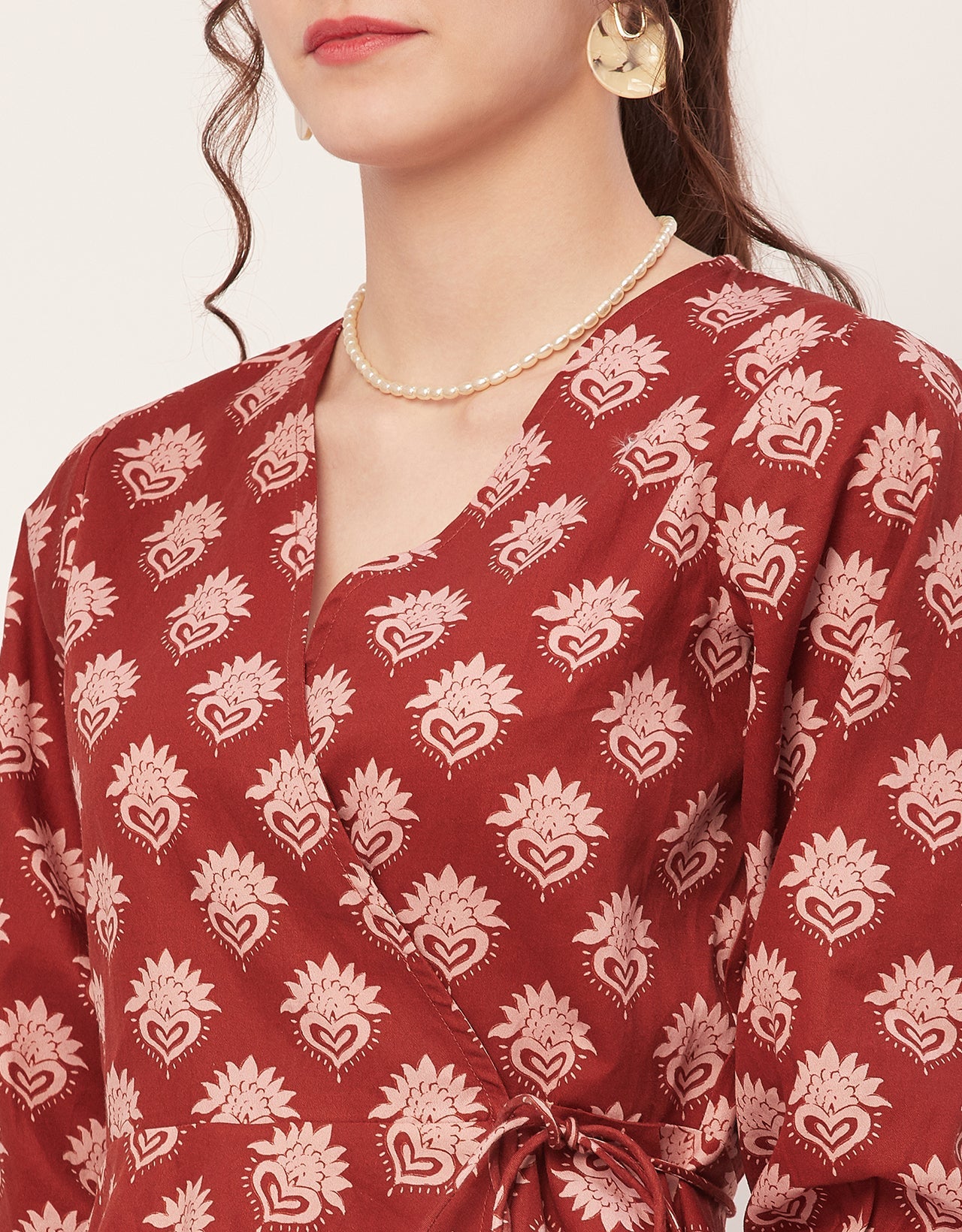 Printed V-Neck Wrap Top