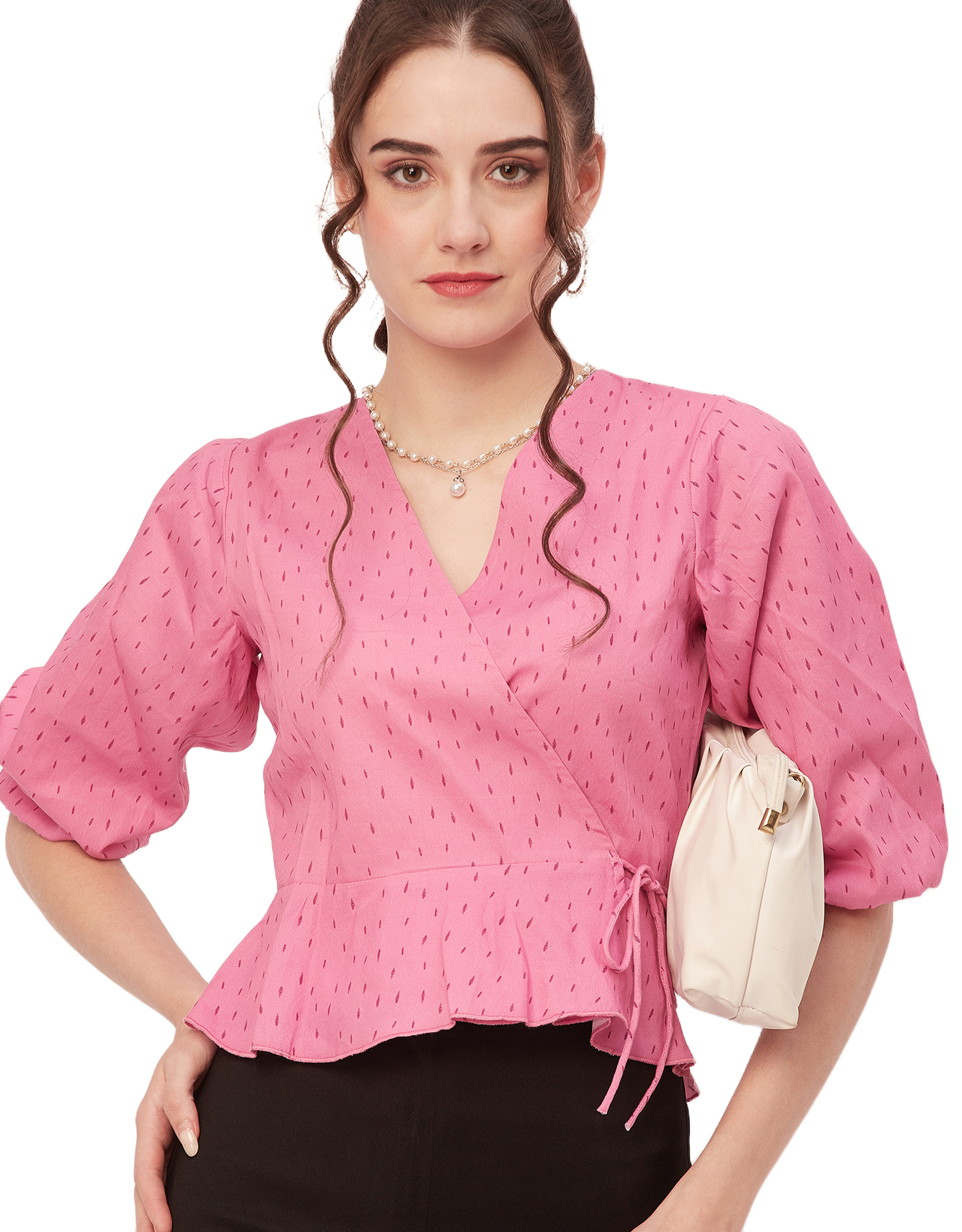 Printed V-Neck Wrap Top