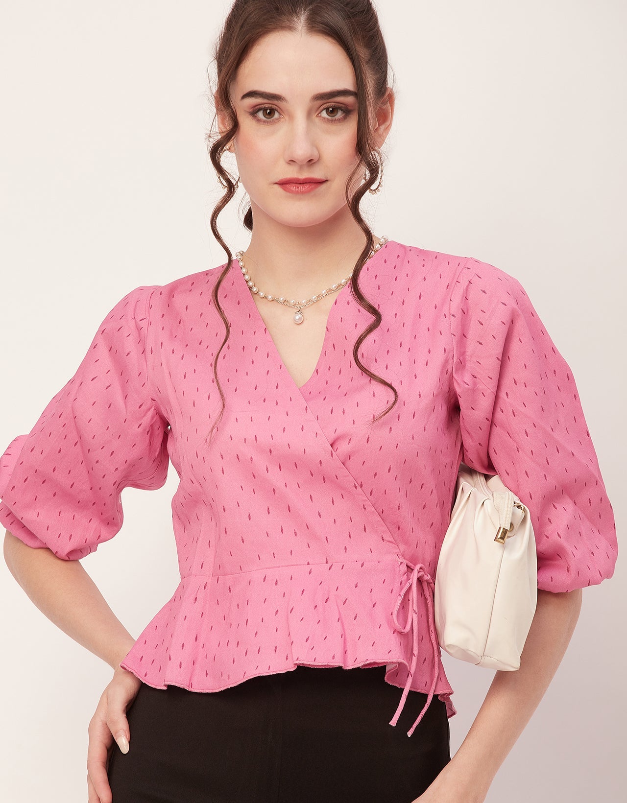 Printed V-Neck Wrap Top