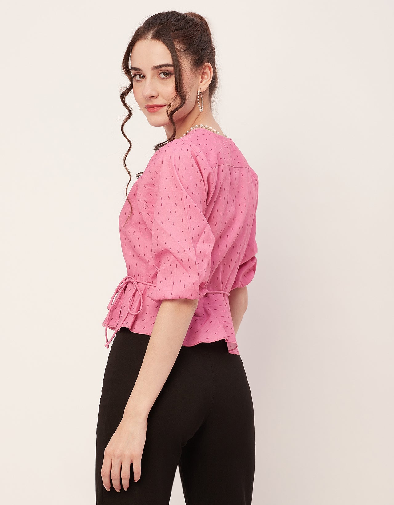 Printed V-Neck Wrap Top