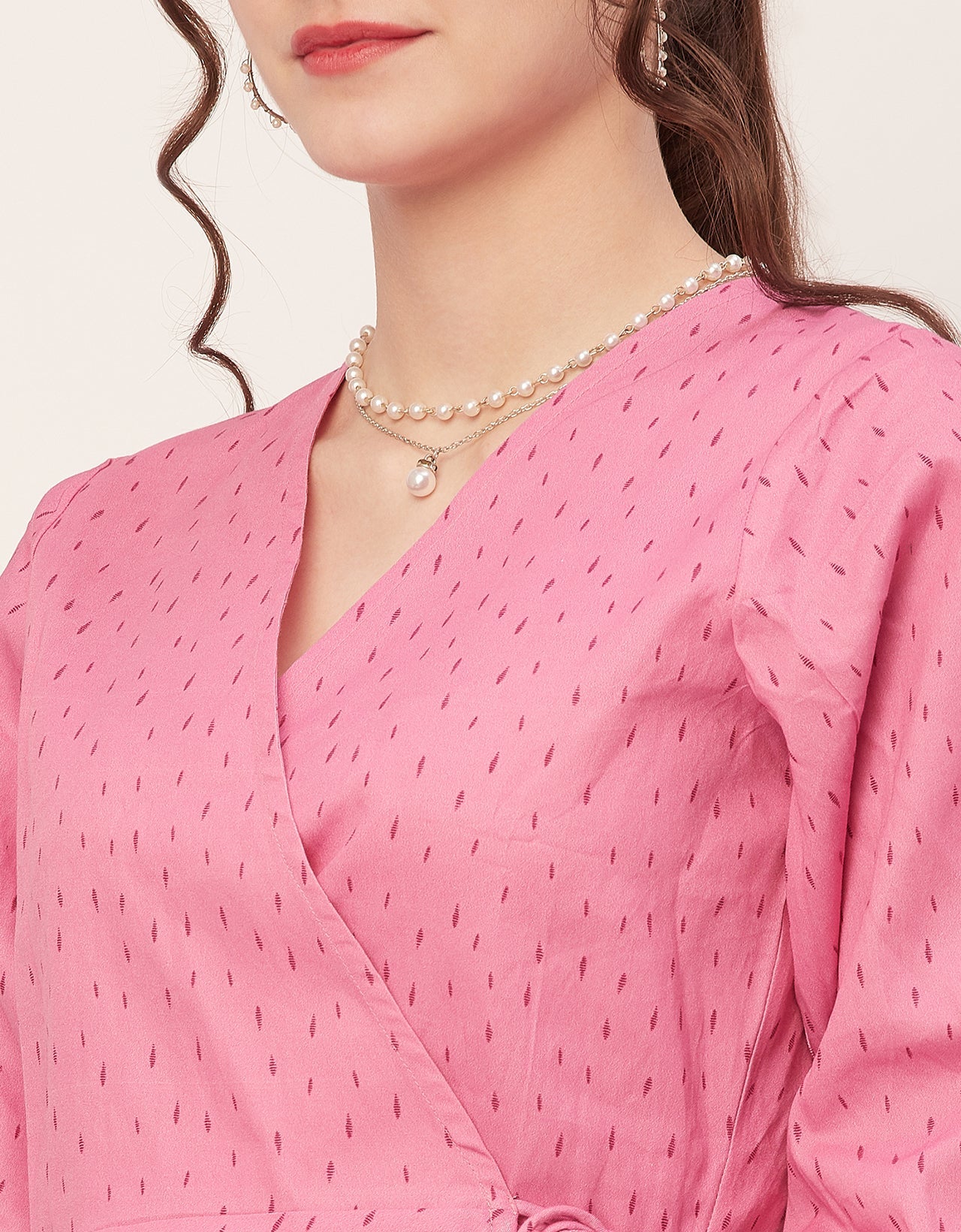 Printed V-Neck Wrap Top