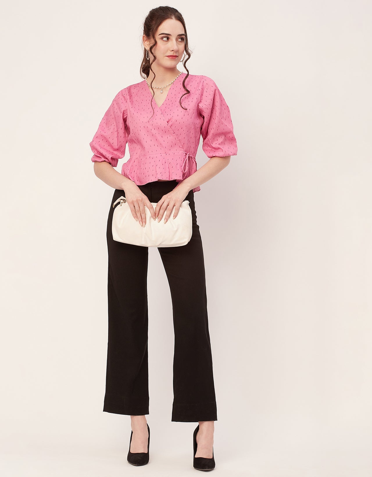 Printed V-Neck Wrap Top