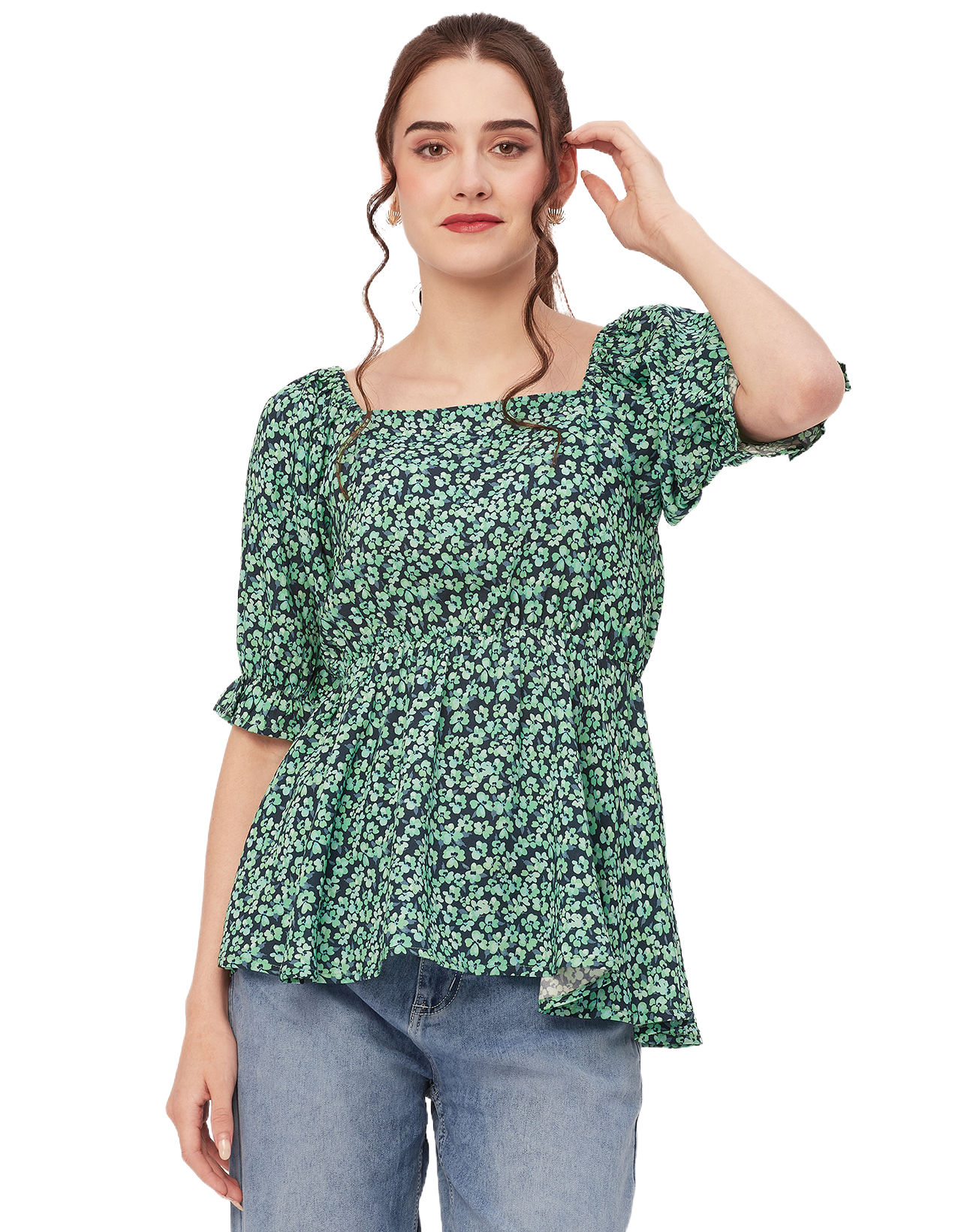 Printed Rayon Peplum Top