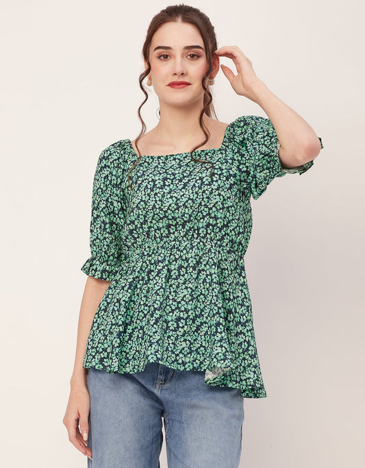 Printed Rayon Peplum Top