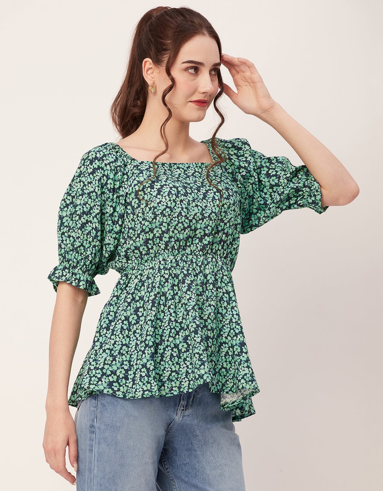 Printed Rayon Peplum Top