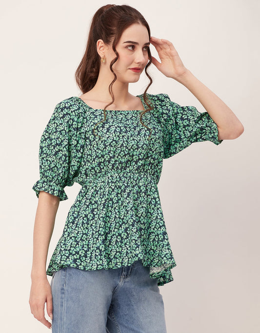 Printed Rayon Peplum Top
