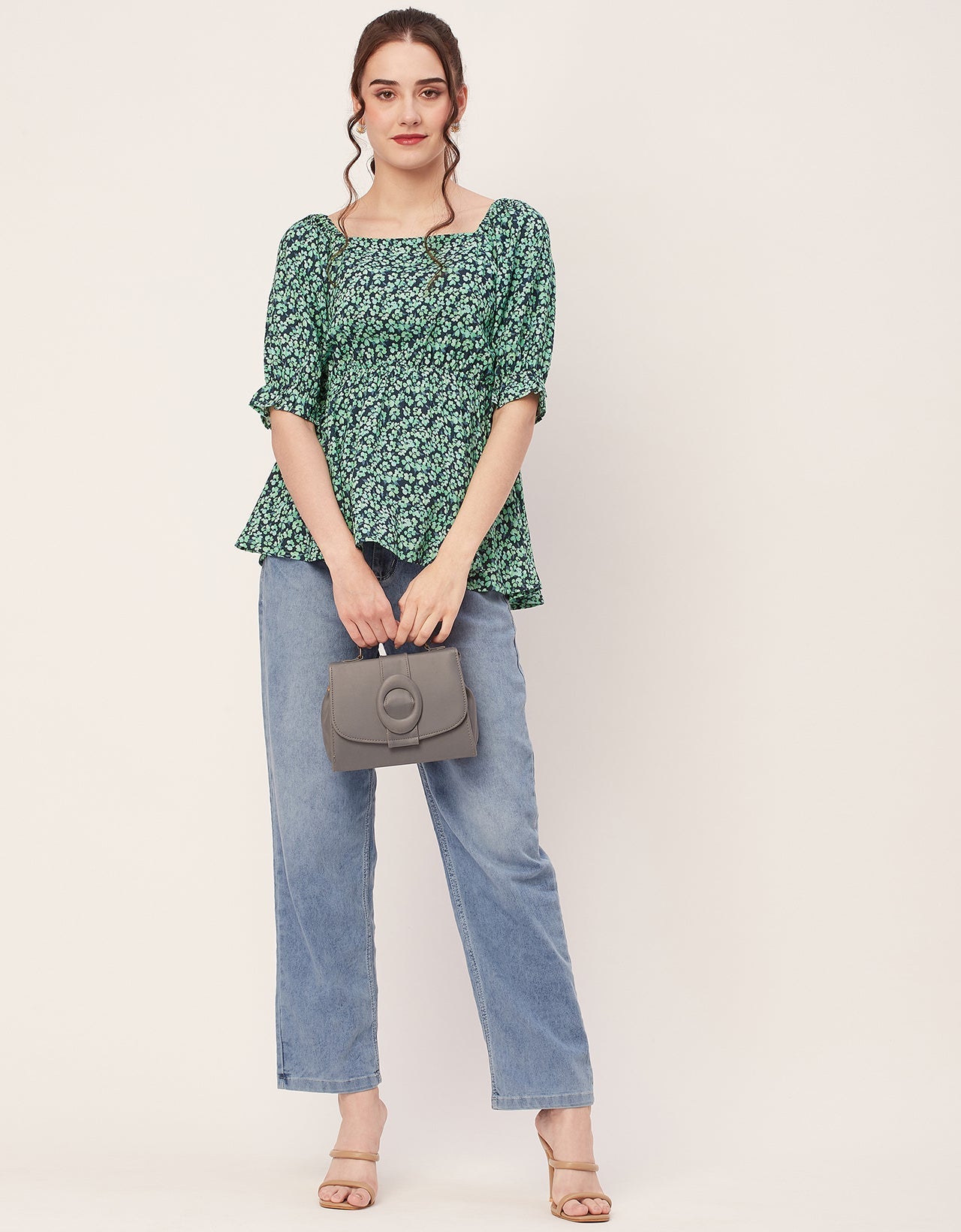 Printed Rayon Peplum Top