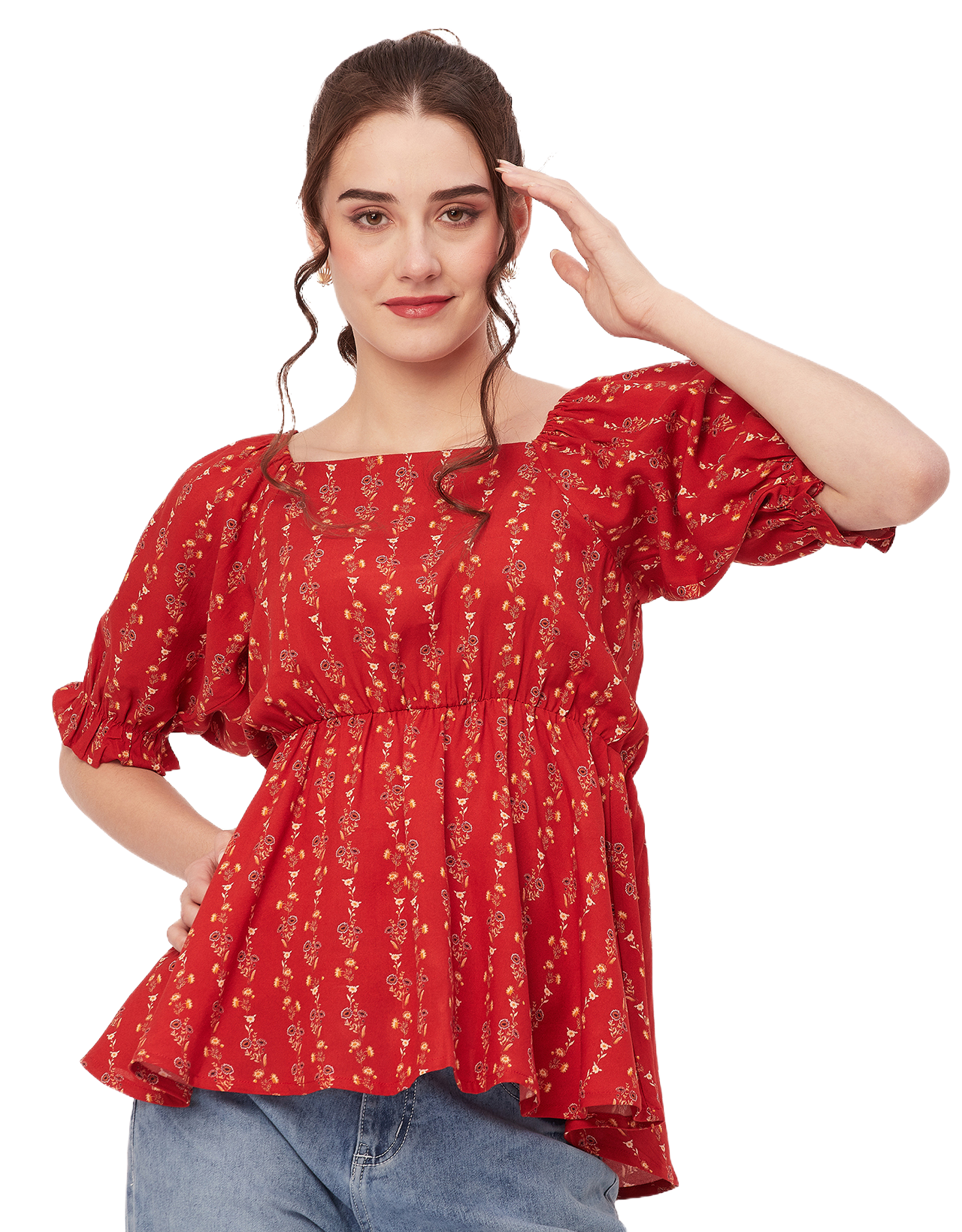 Printed Rayon Peplum Top