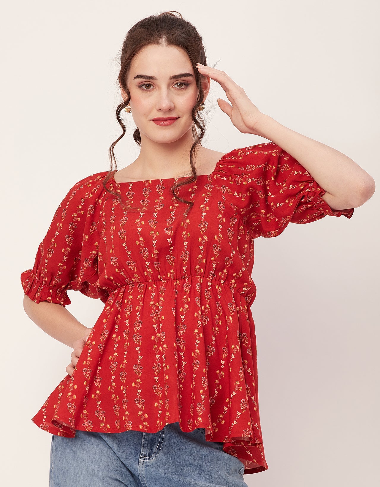 Printed Rayon Peplum Top