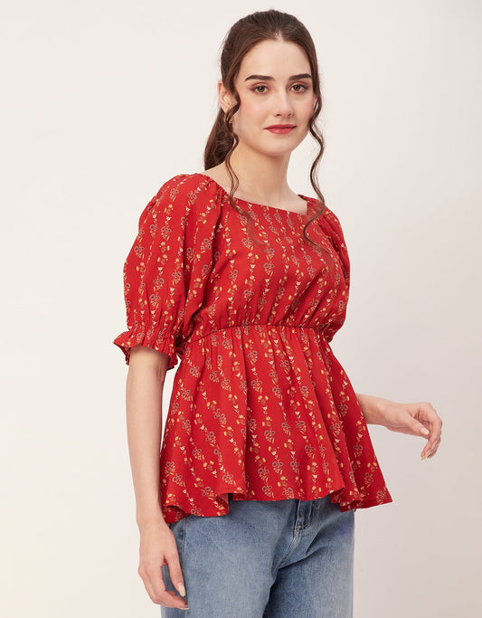 Printed Rayon Peplum Top