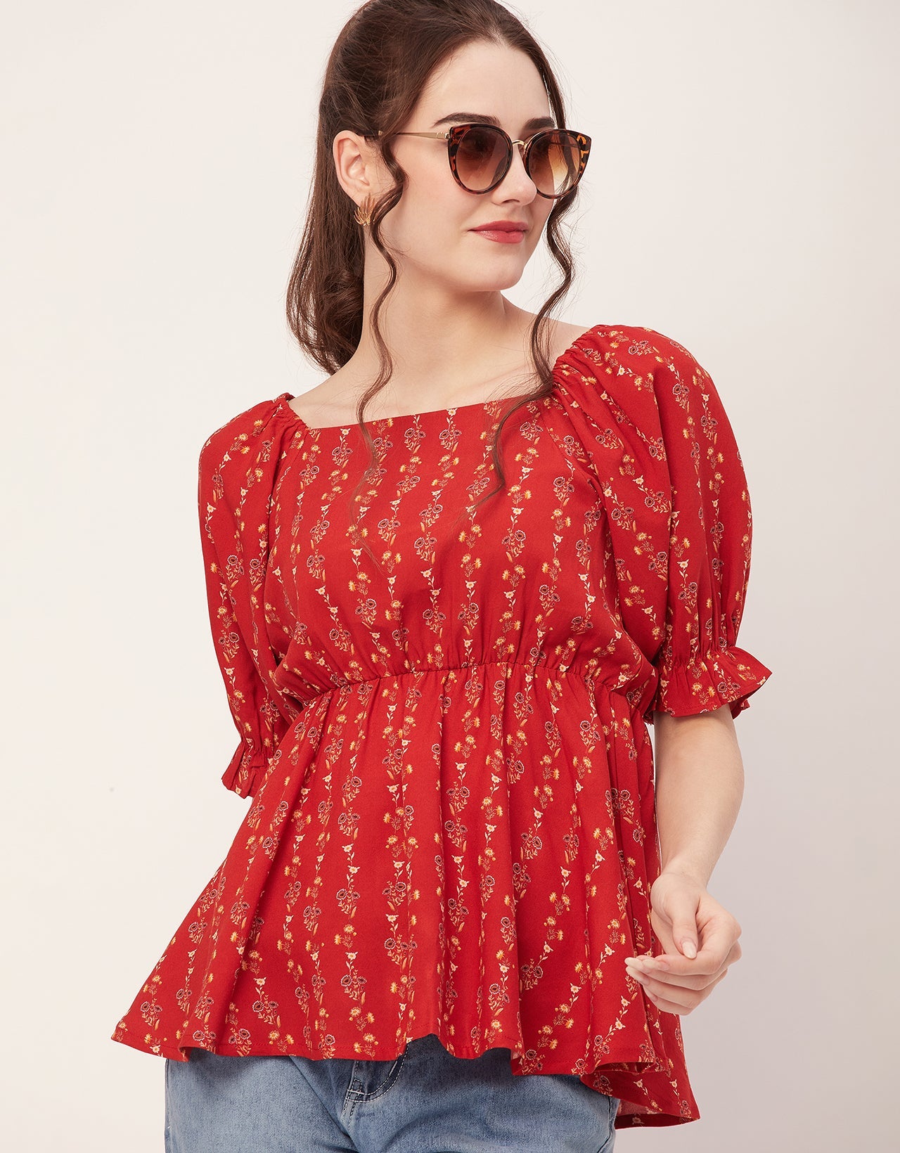 Printed Rayon Peplum Top