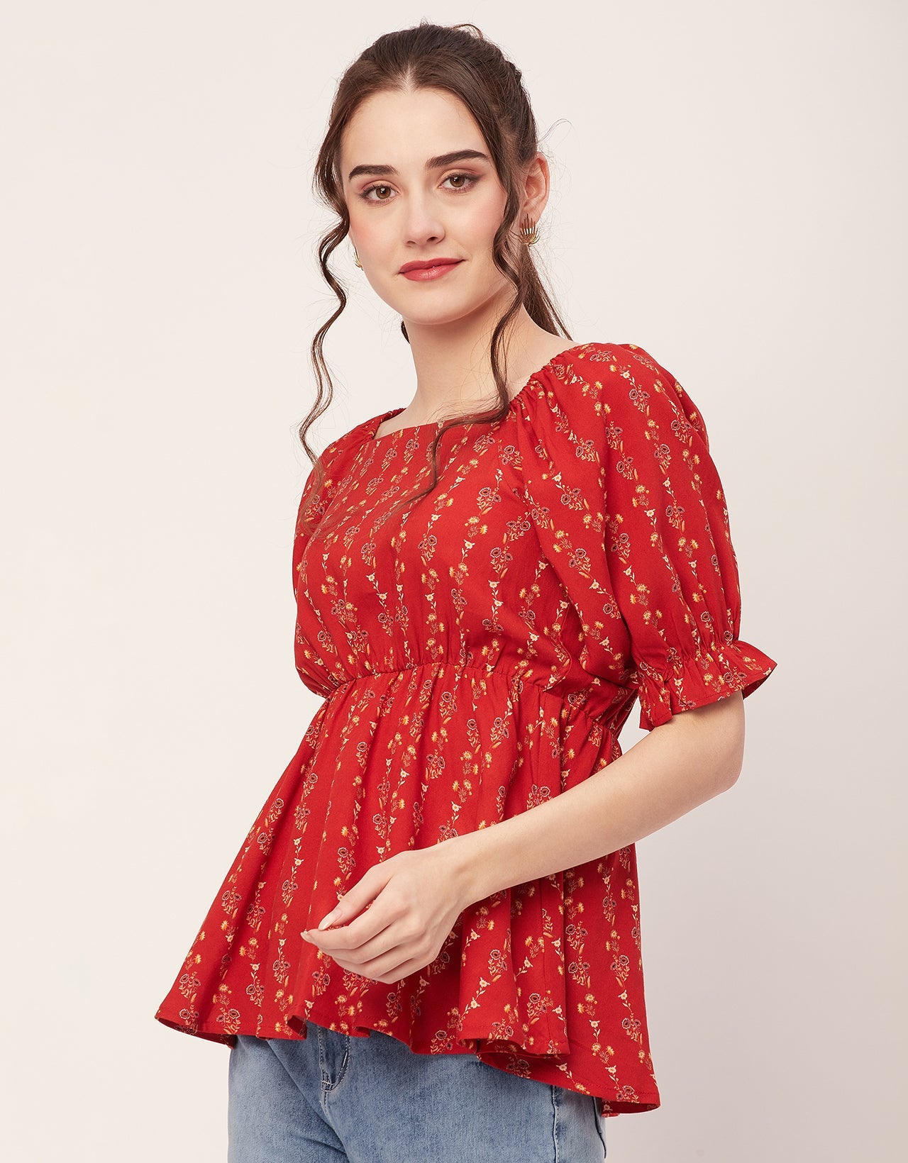 Printed Rayon Peplum Top