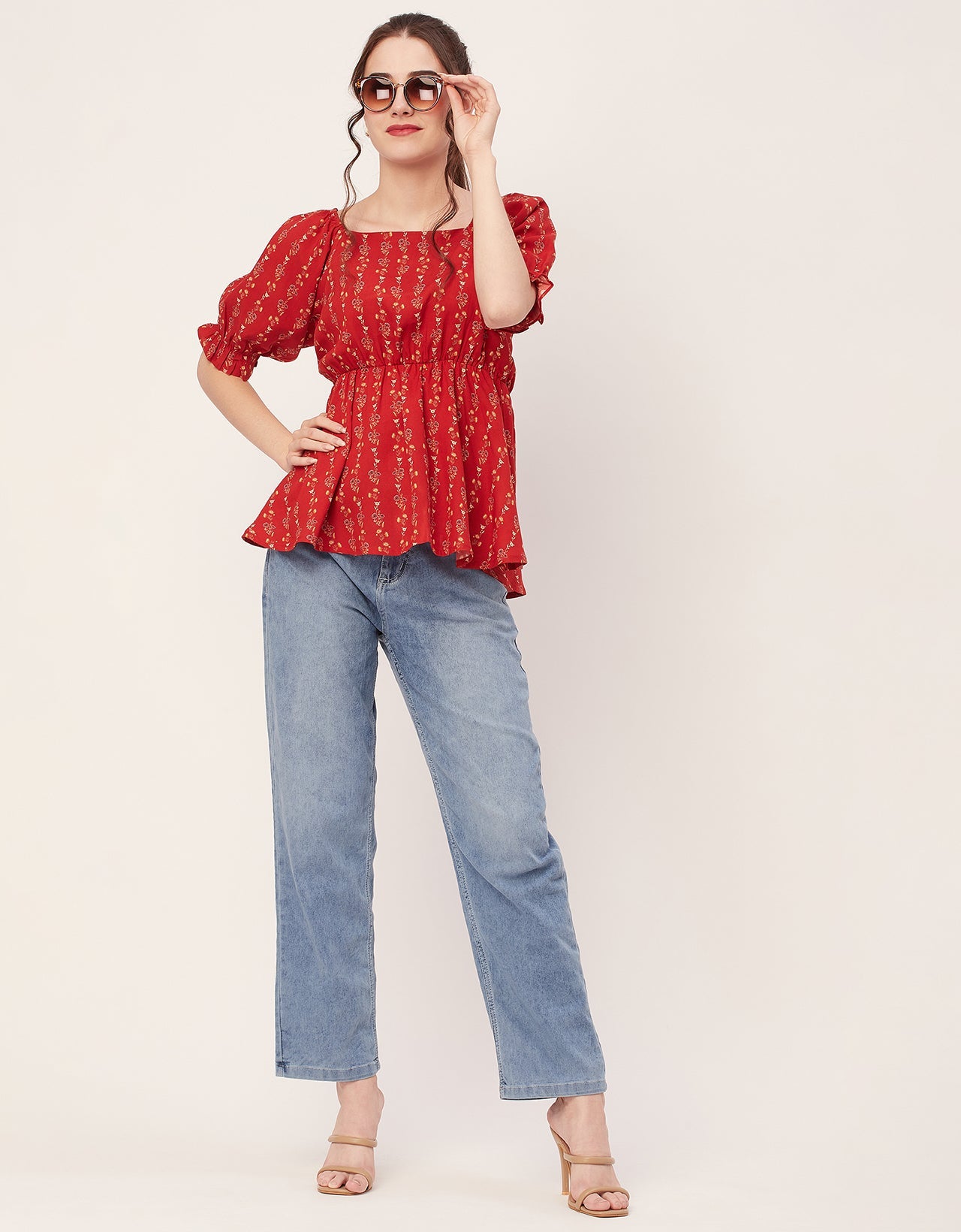 Printed Rayon Peplum Top