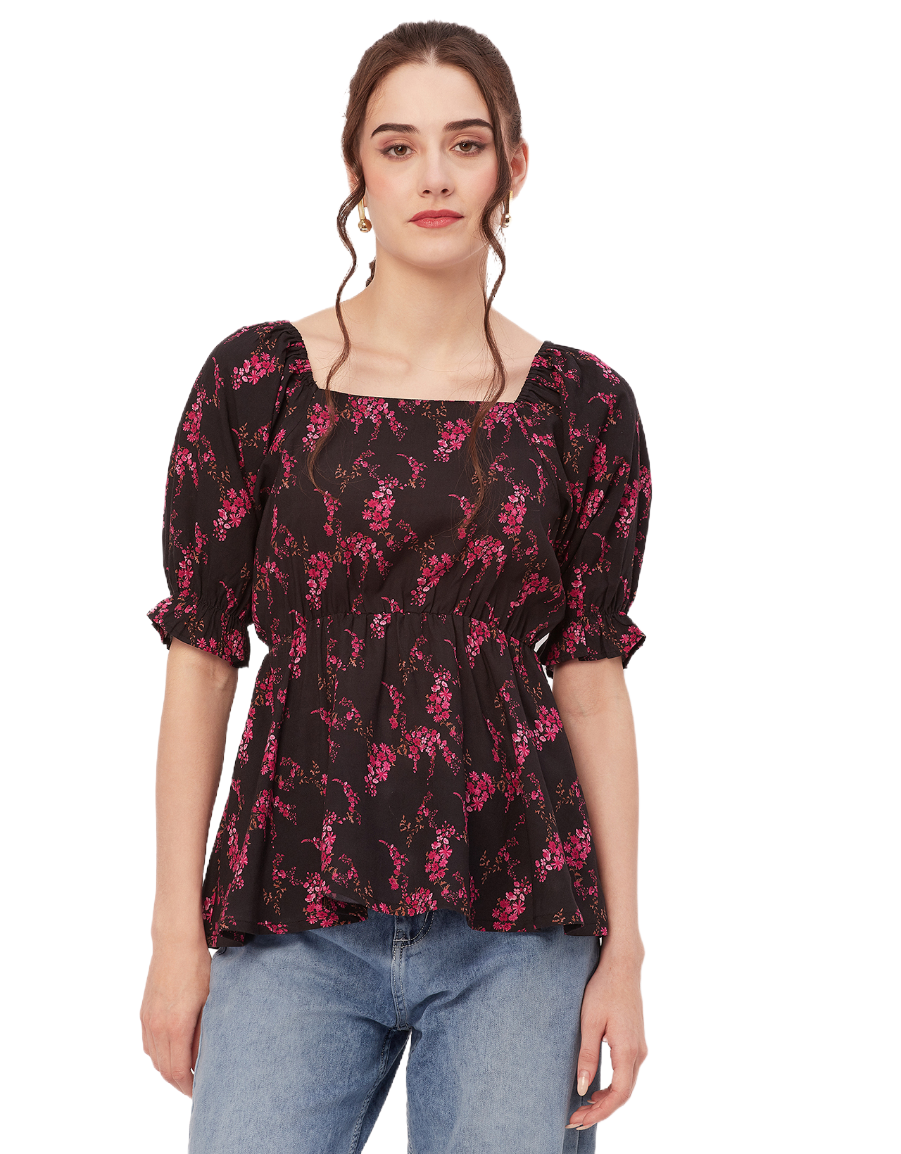 Printed Rayon Peplum Top
