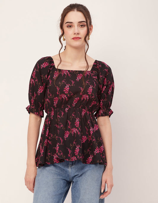Printed Rayon Peplum Top