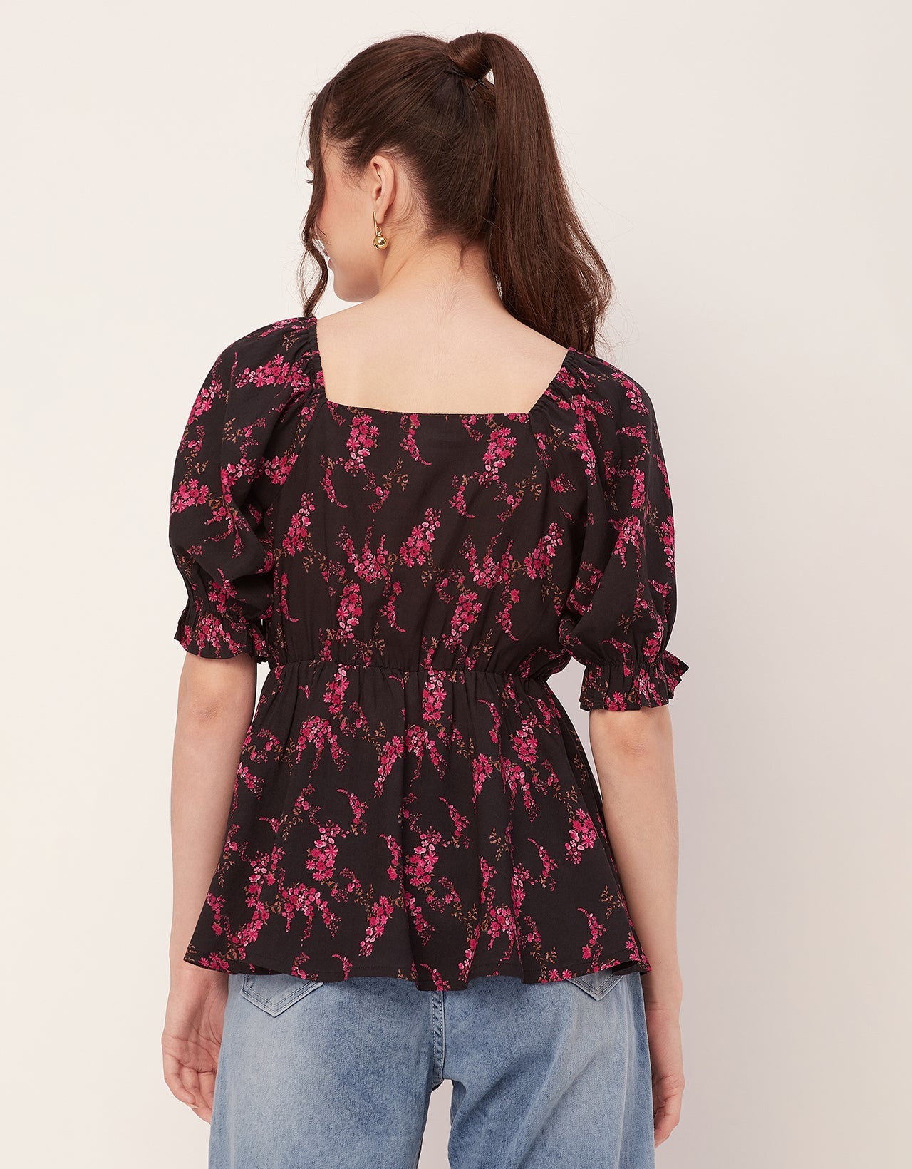Printed Rayon Peplum Top