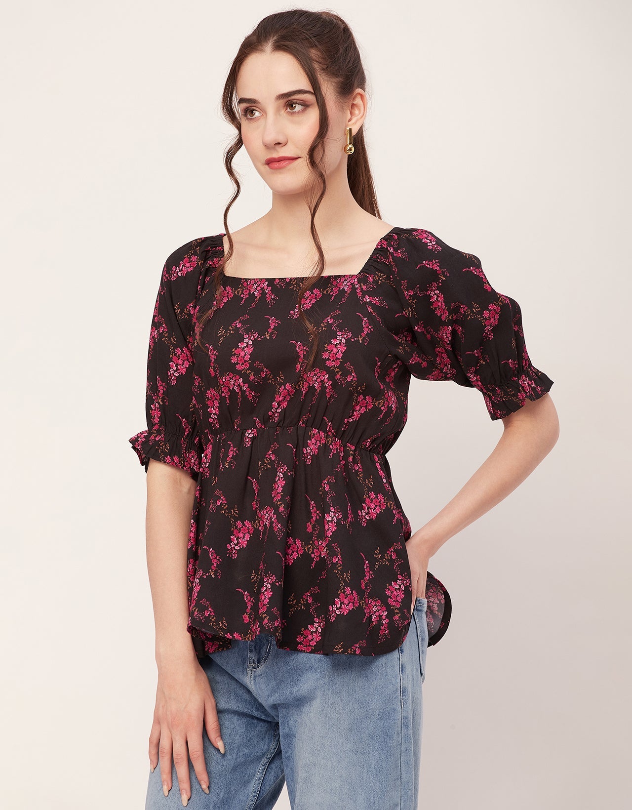 Printed Rayon Peplum Top