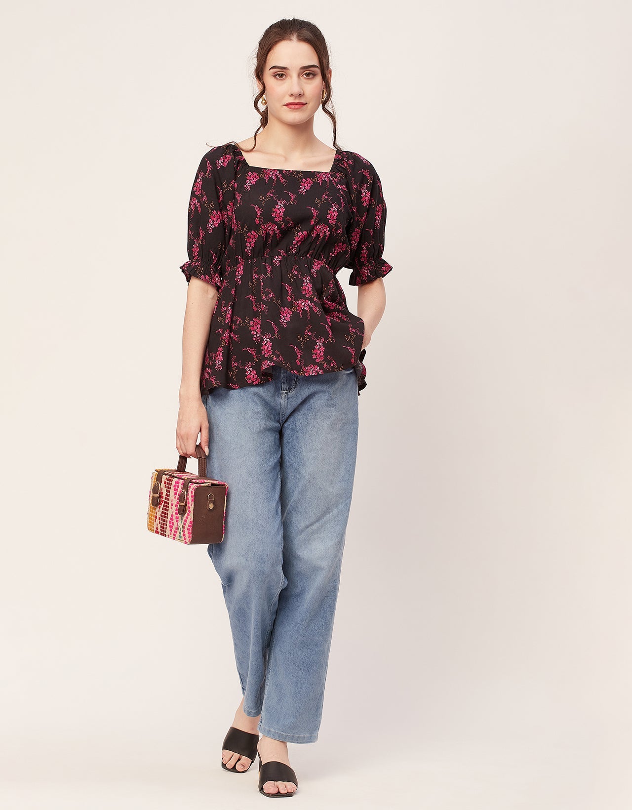 Printed Rayon Peplum Top