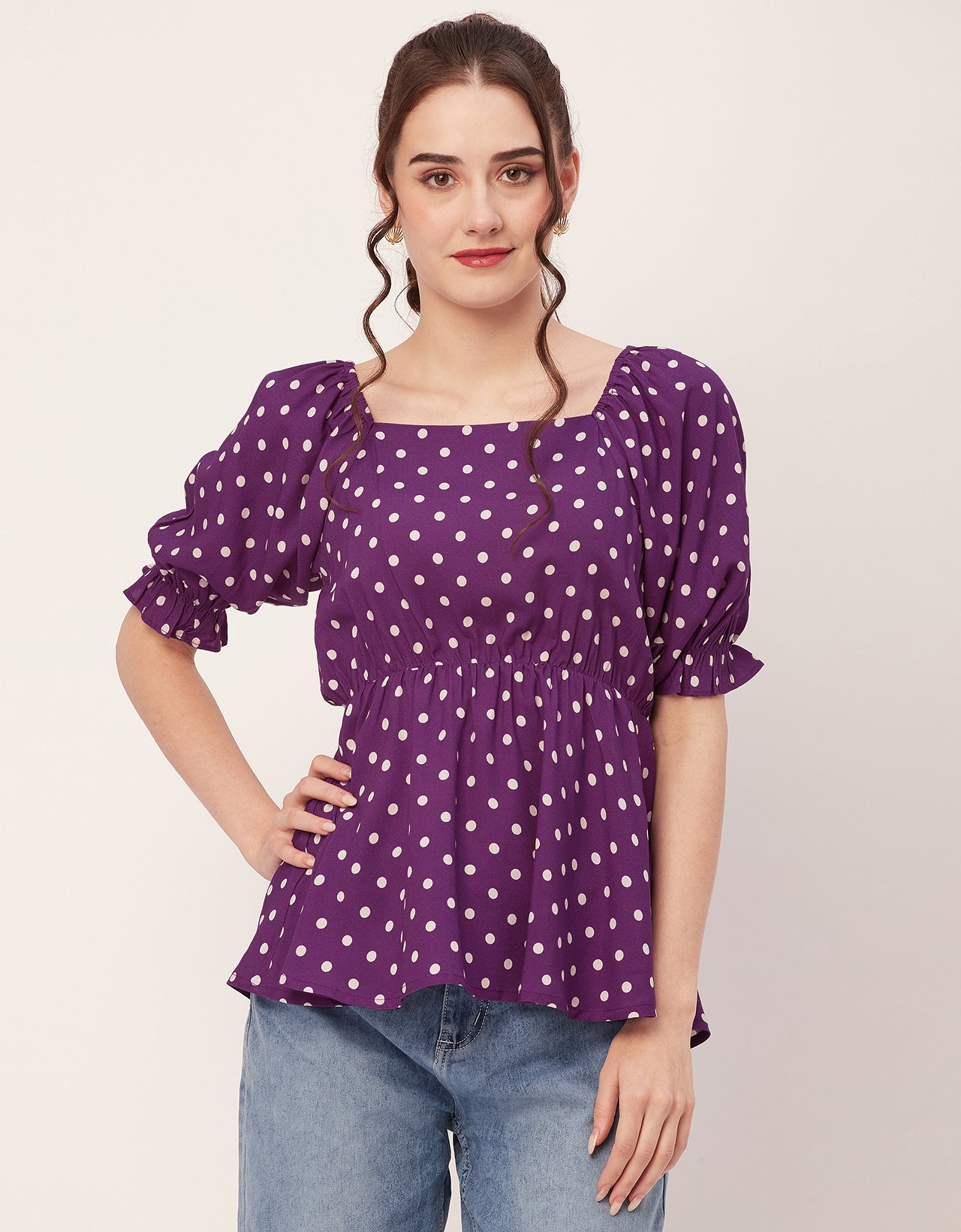 Printed Rayon Peplum Top