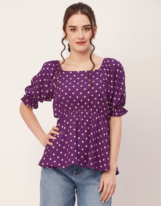 Printed Rayon Peplum Top