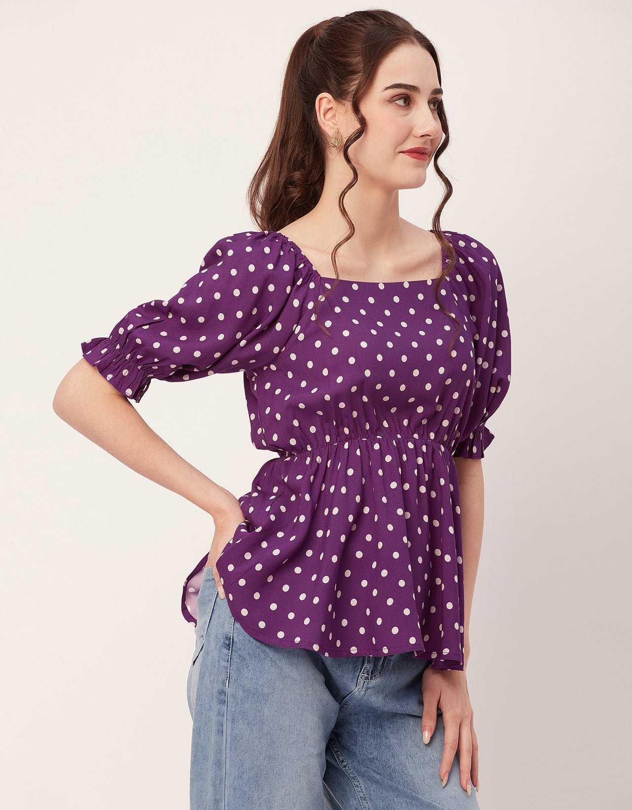Printed Rayon Peplum Top