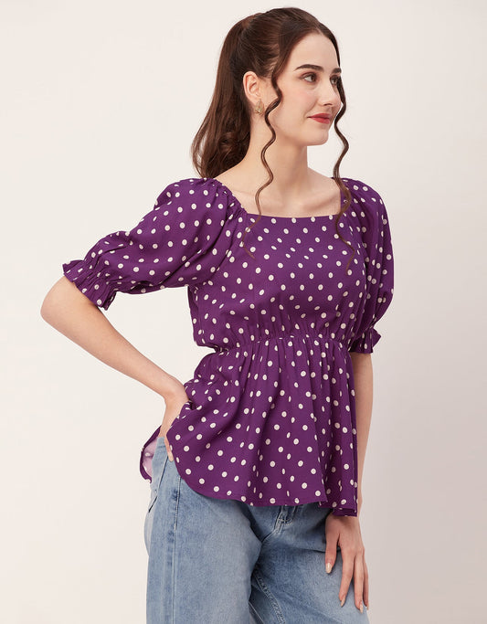 Printed Rayon Peplum Top