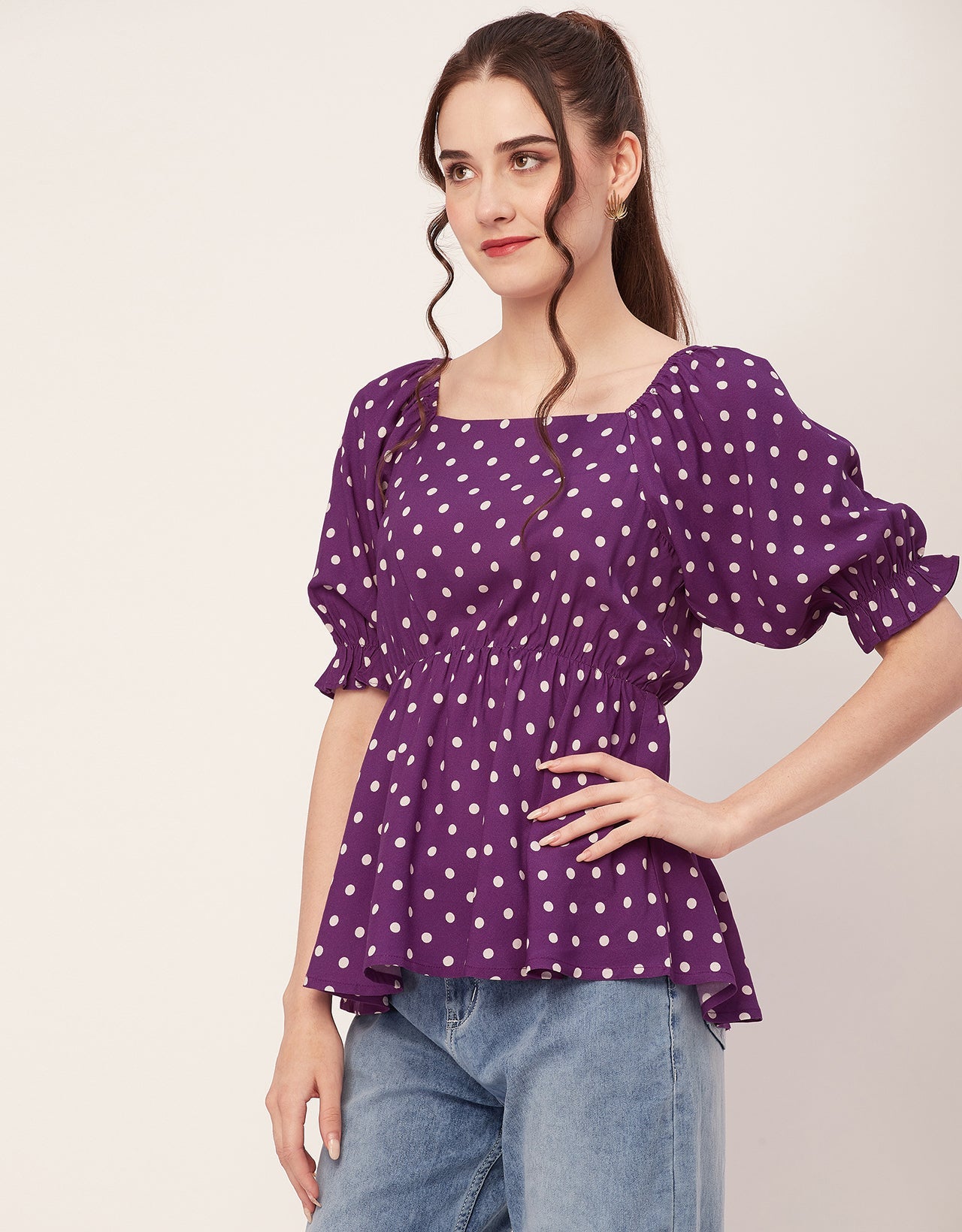 Printed Rayon Peplum Top