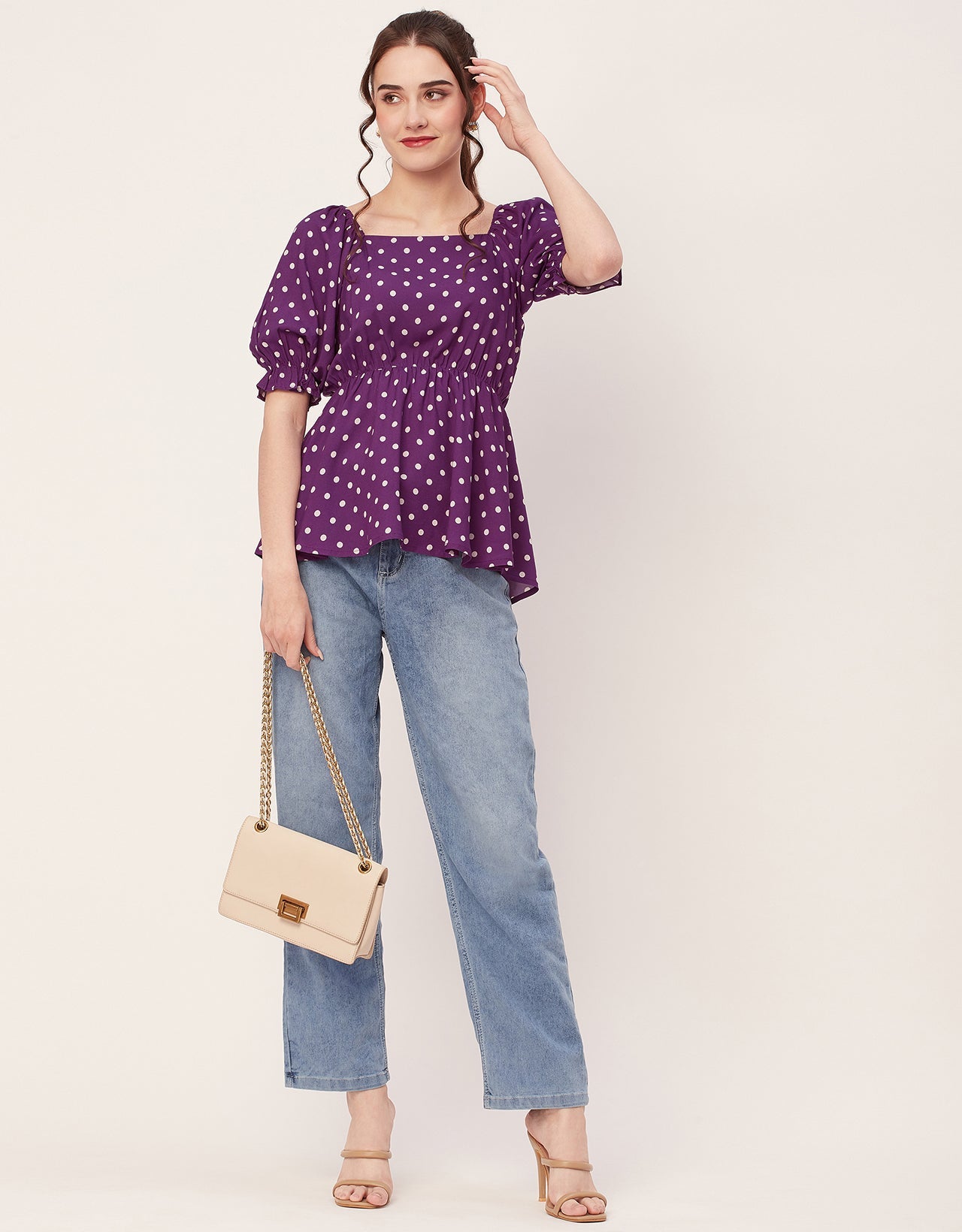 Printed Rayon Peplum Top