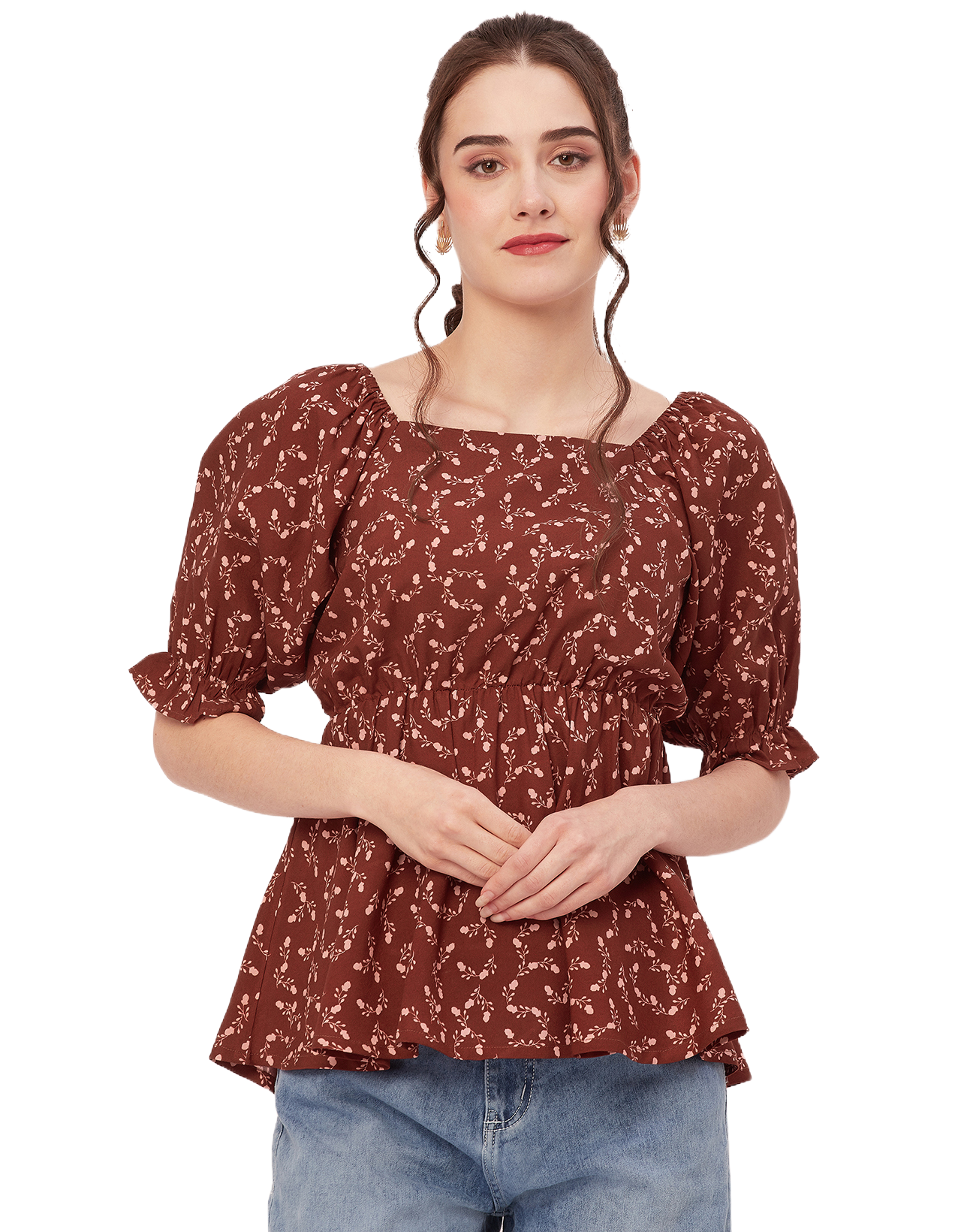 Printed Rayon Peplum Top