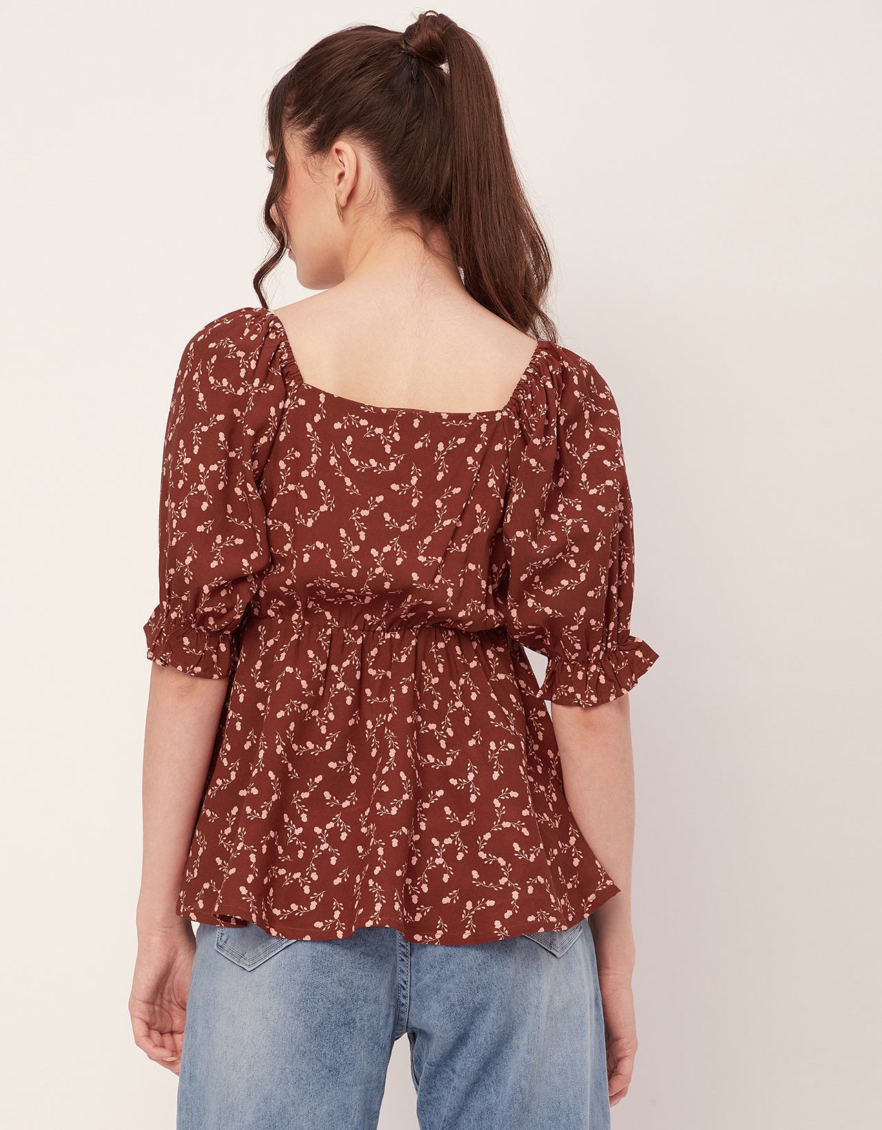 Printed Rayon Peplum Top