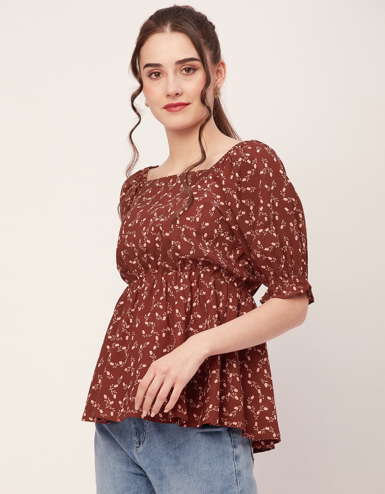 Printed Rayon Peplum Top