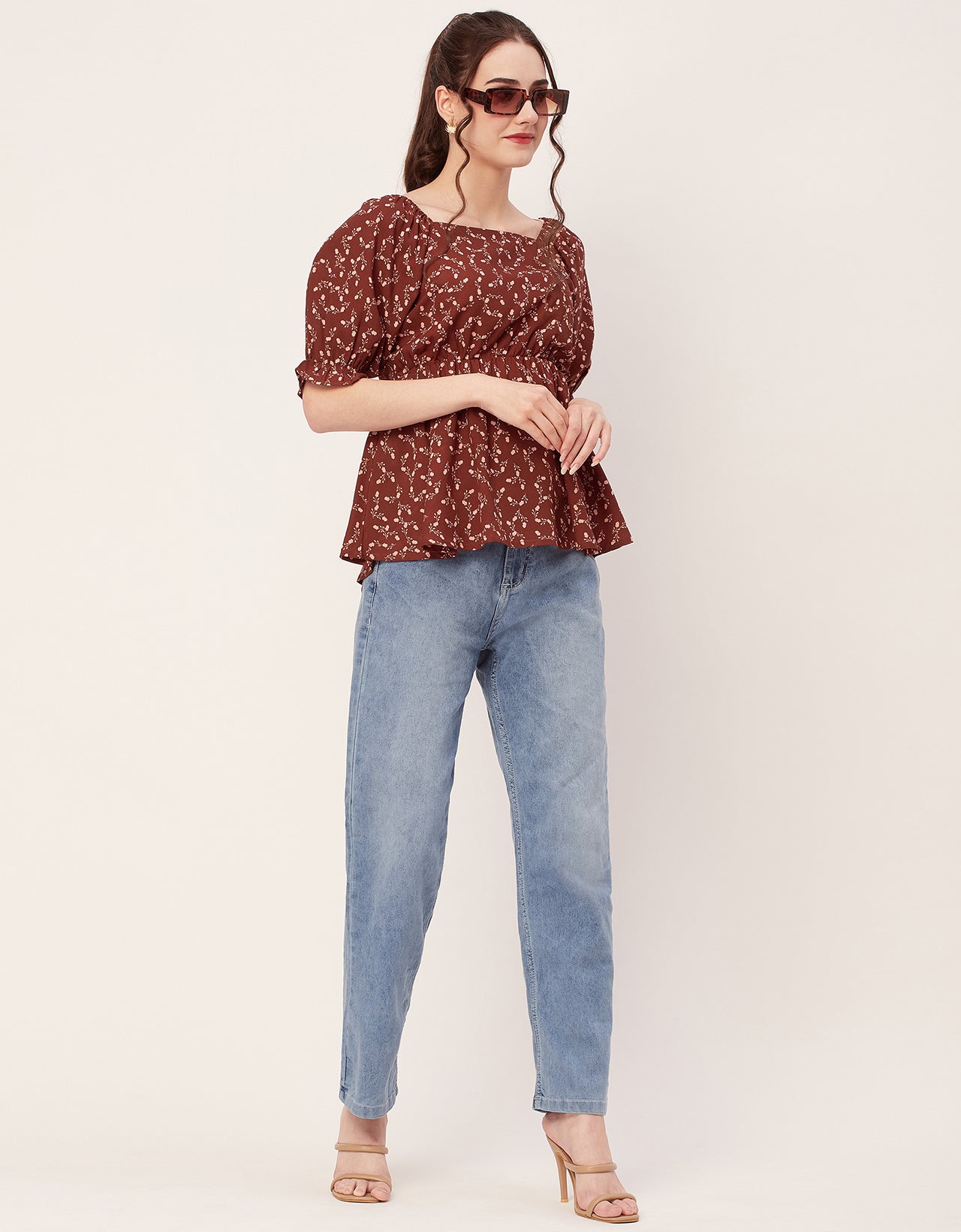 Printed Rayon Peplum Top