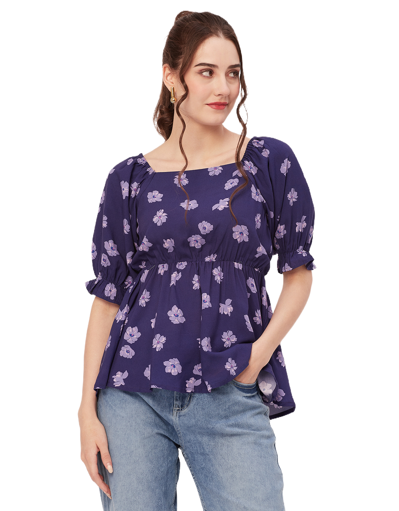 Printed Rayon Peplum Top