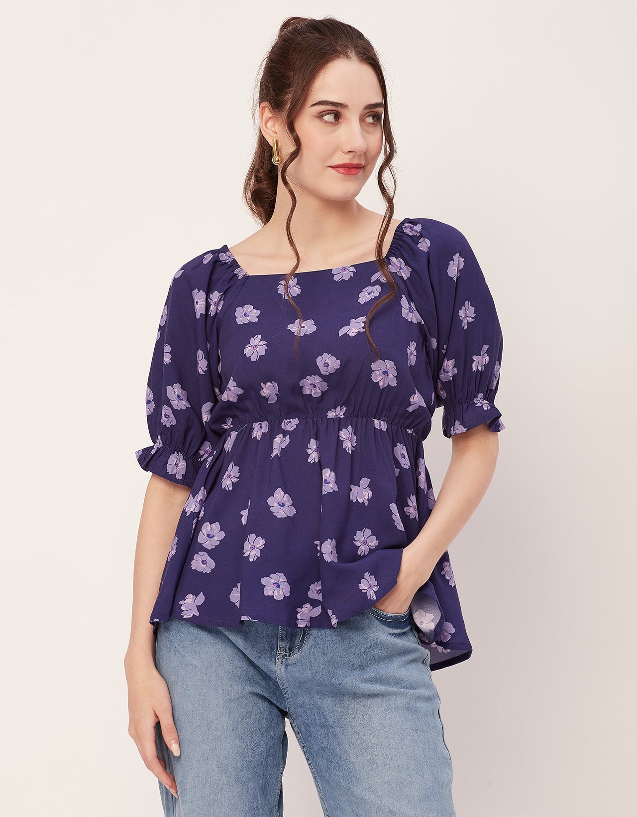 Printed Rayon Peplum Top
