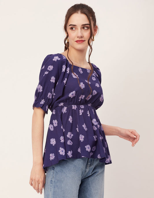 Printed Rayon Peplum Top