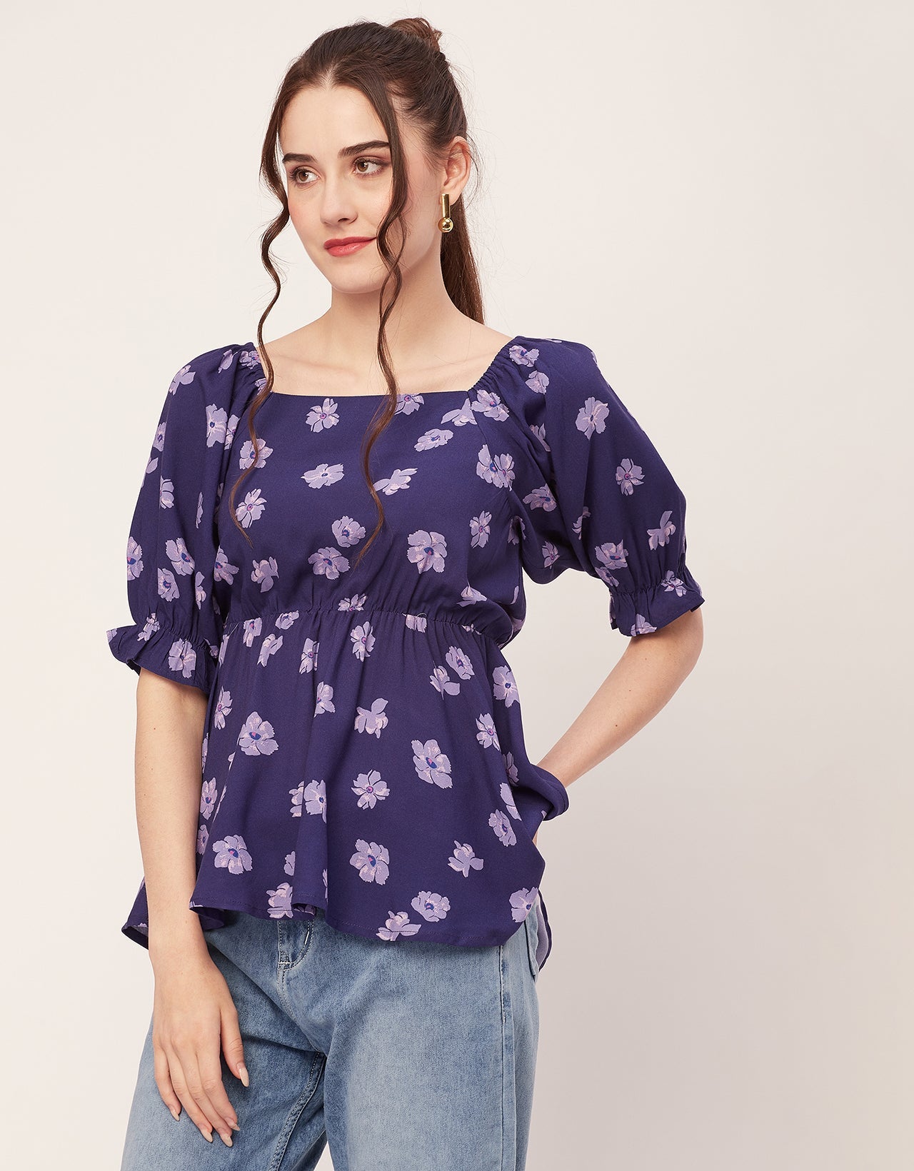Printed Rayon Peplum Top