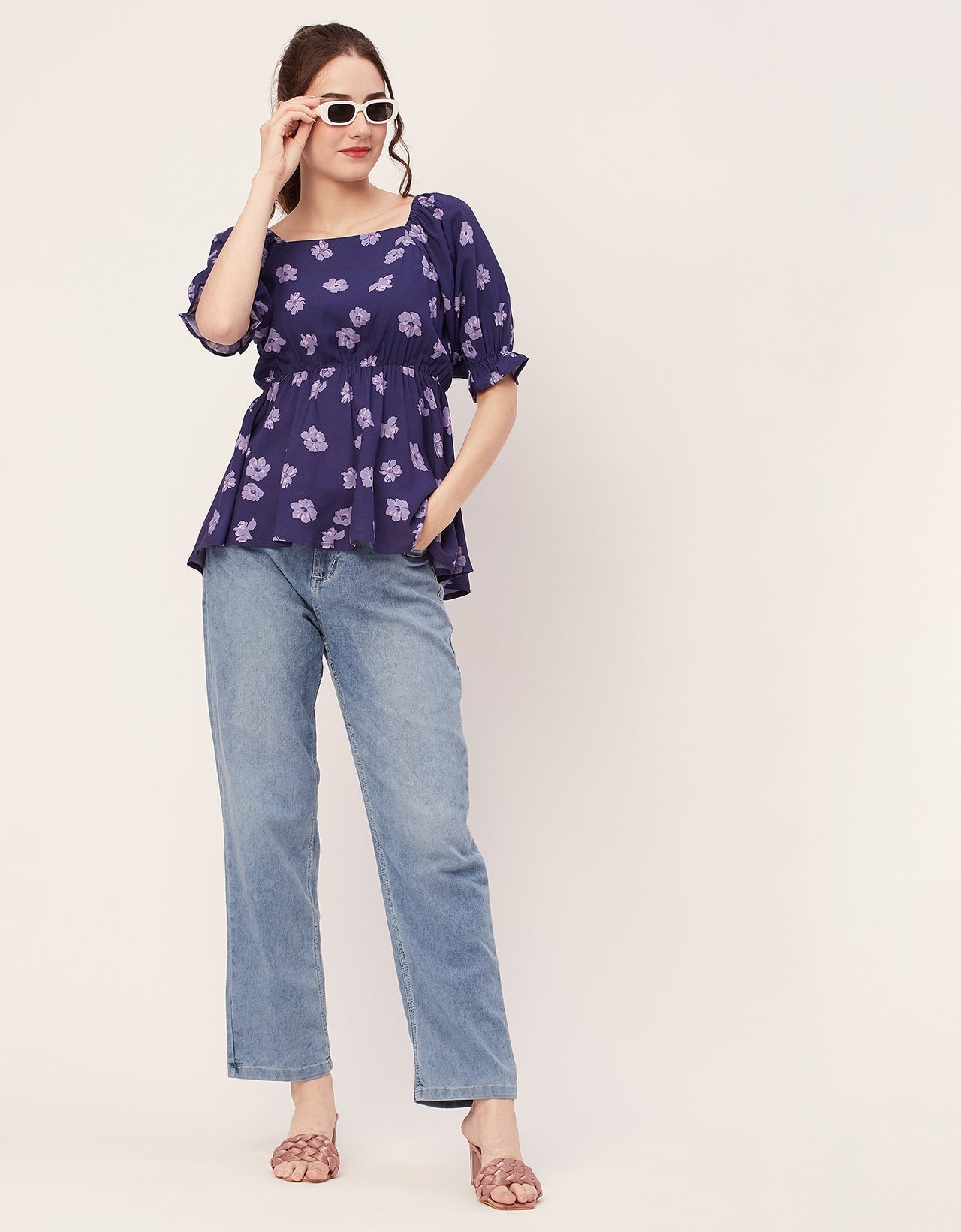 Printed Rayon Peplum Top