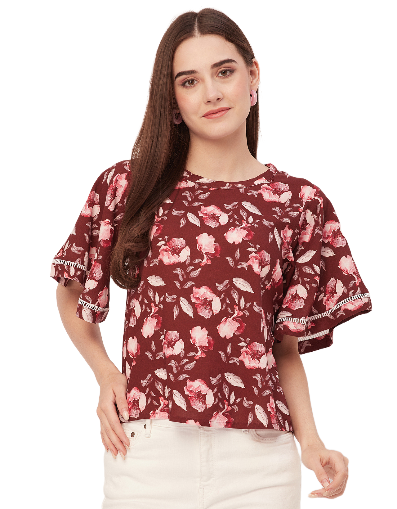 Printed Lace Flutter Top