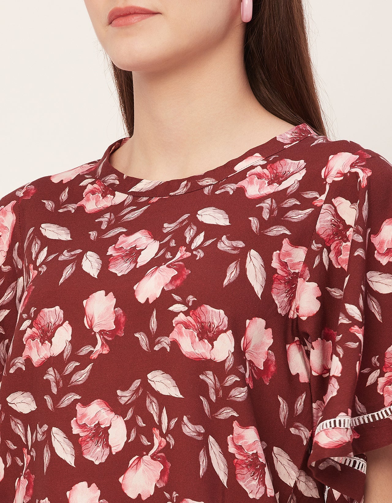 Printed Lace Flutter Top